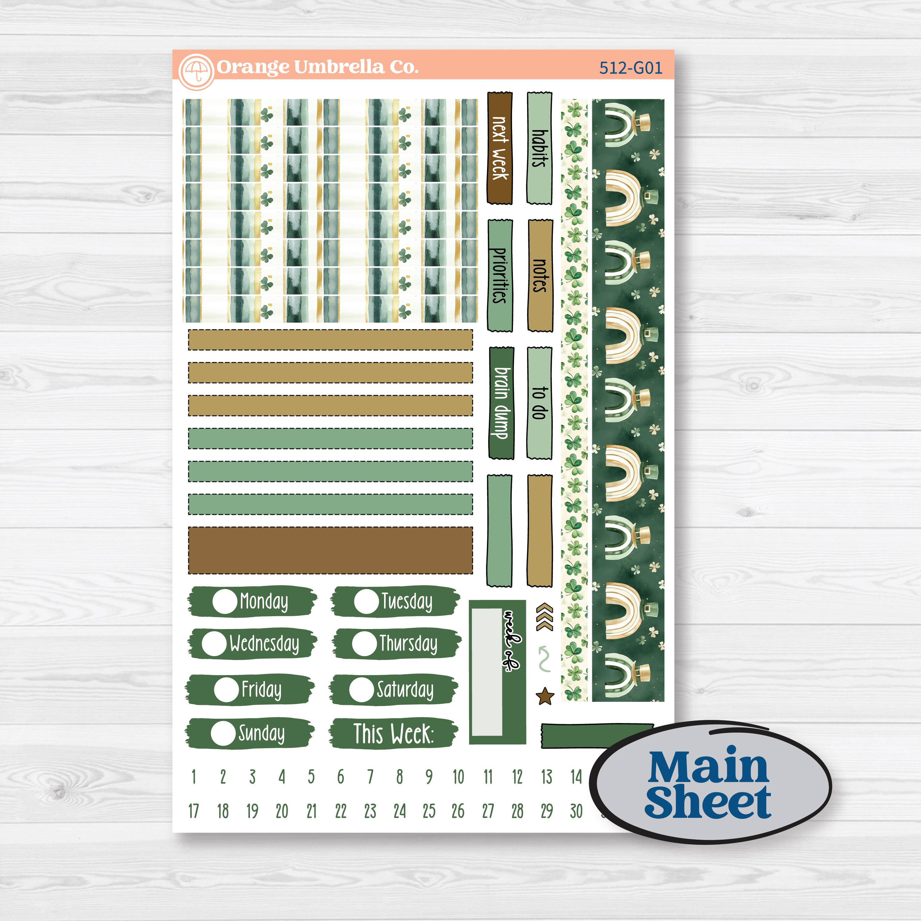St. Patrick’s Day | Erin Condren Weekly Dashboard Planner Kit Stickers | Emerald Isle | KIT-512-G