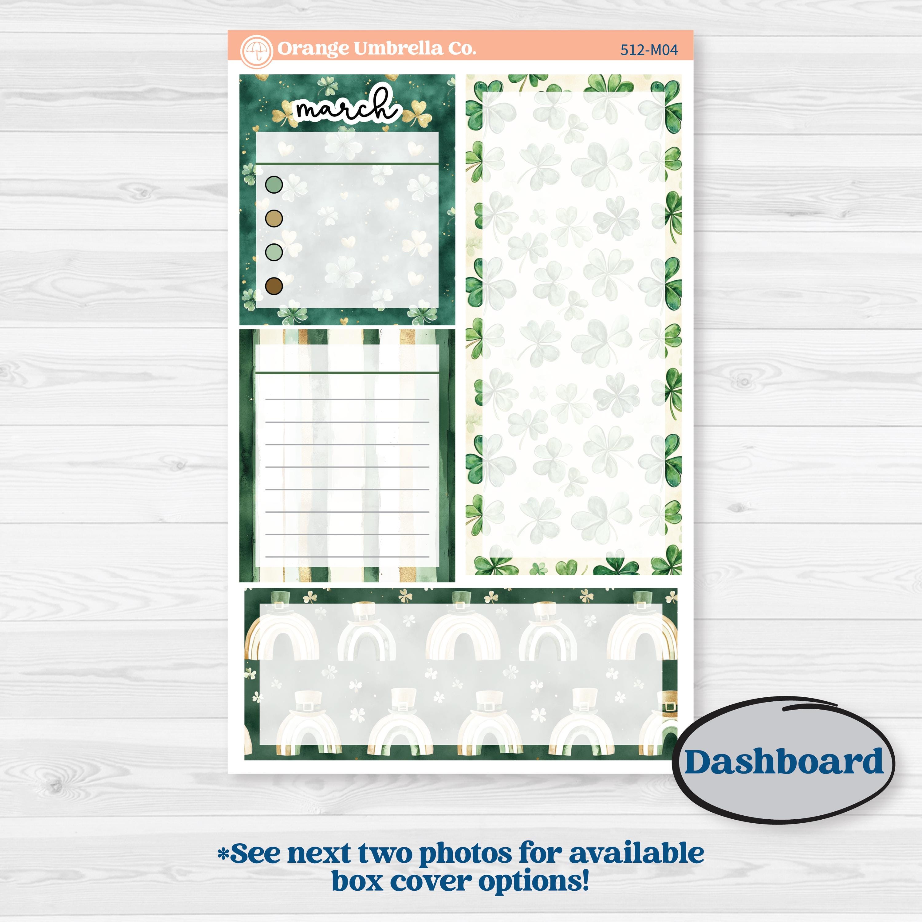 St. Patrick’s Day | A5 Erin Condren Monthly & Productivity Dashboard Sticker Kit | Emerald Isle | KIT-512-M