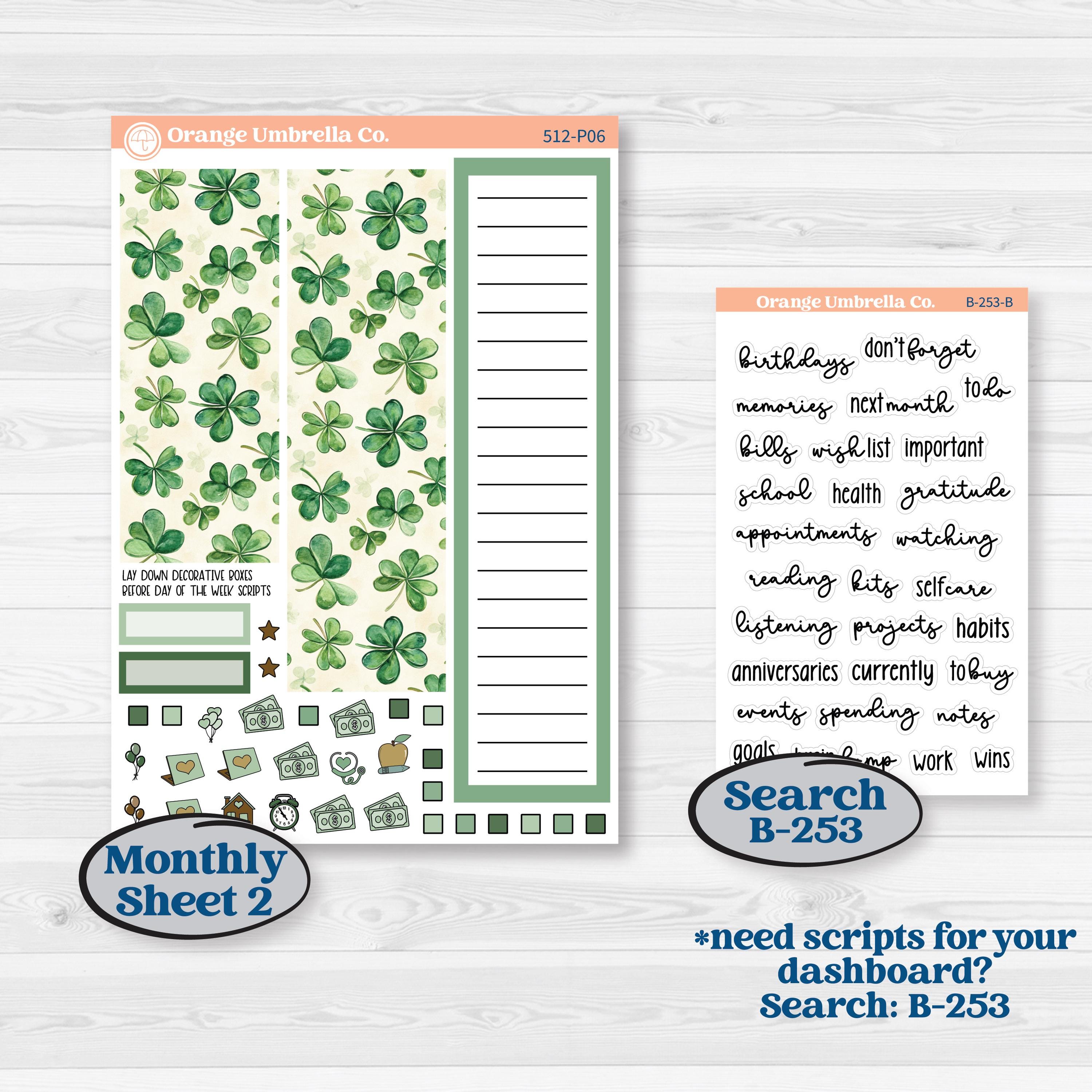 St. Patrick’s Day | A5 Plum Monthly & Dashboard Planner Kit Stickers | Emerald Isle | KIT-512-P