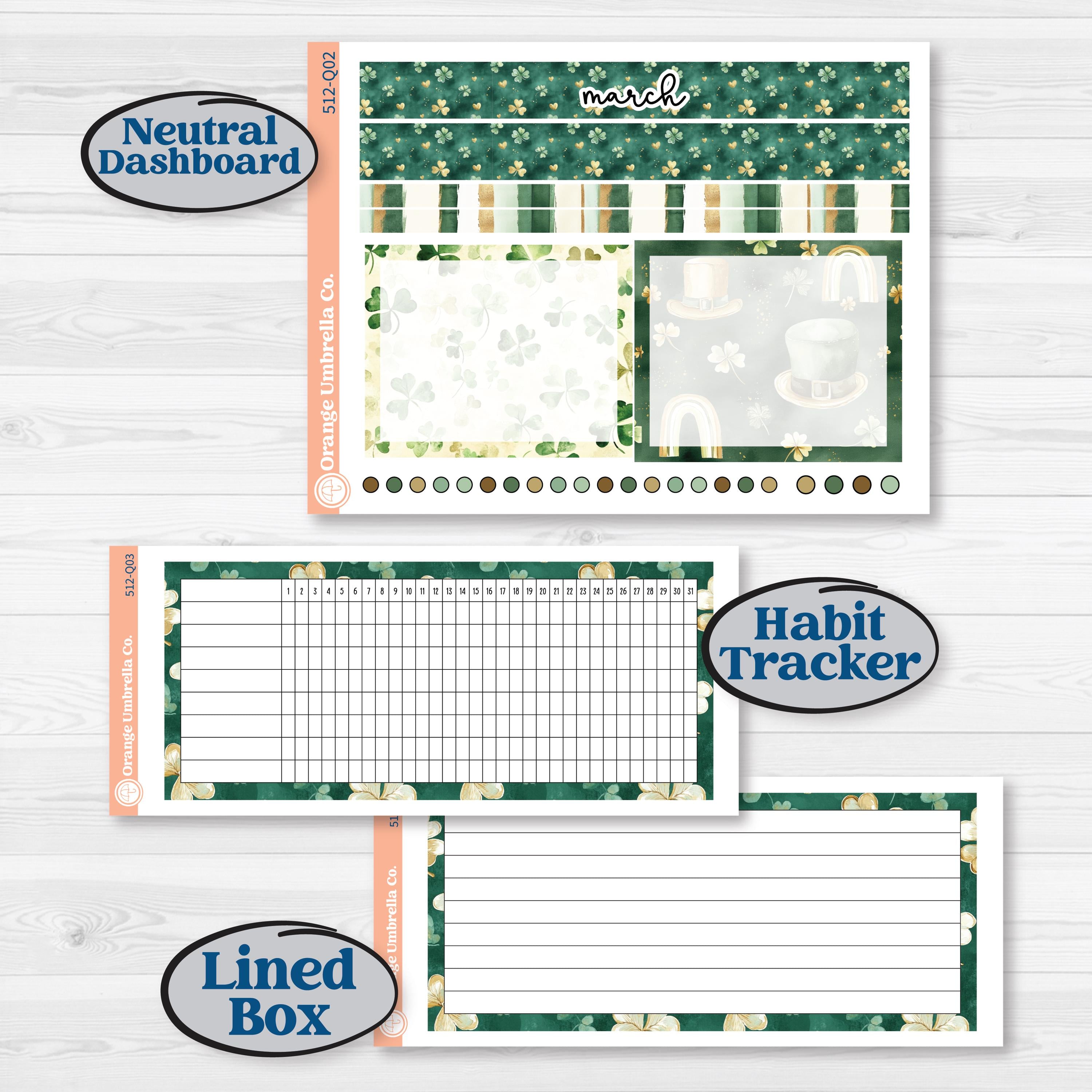 St. Patrick’s Day | 7x9 Plum Monthly & Dashboard Planner Kit Stickers | Emerald Isle | KIT-512-Q