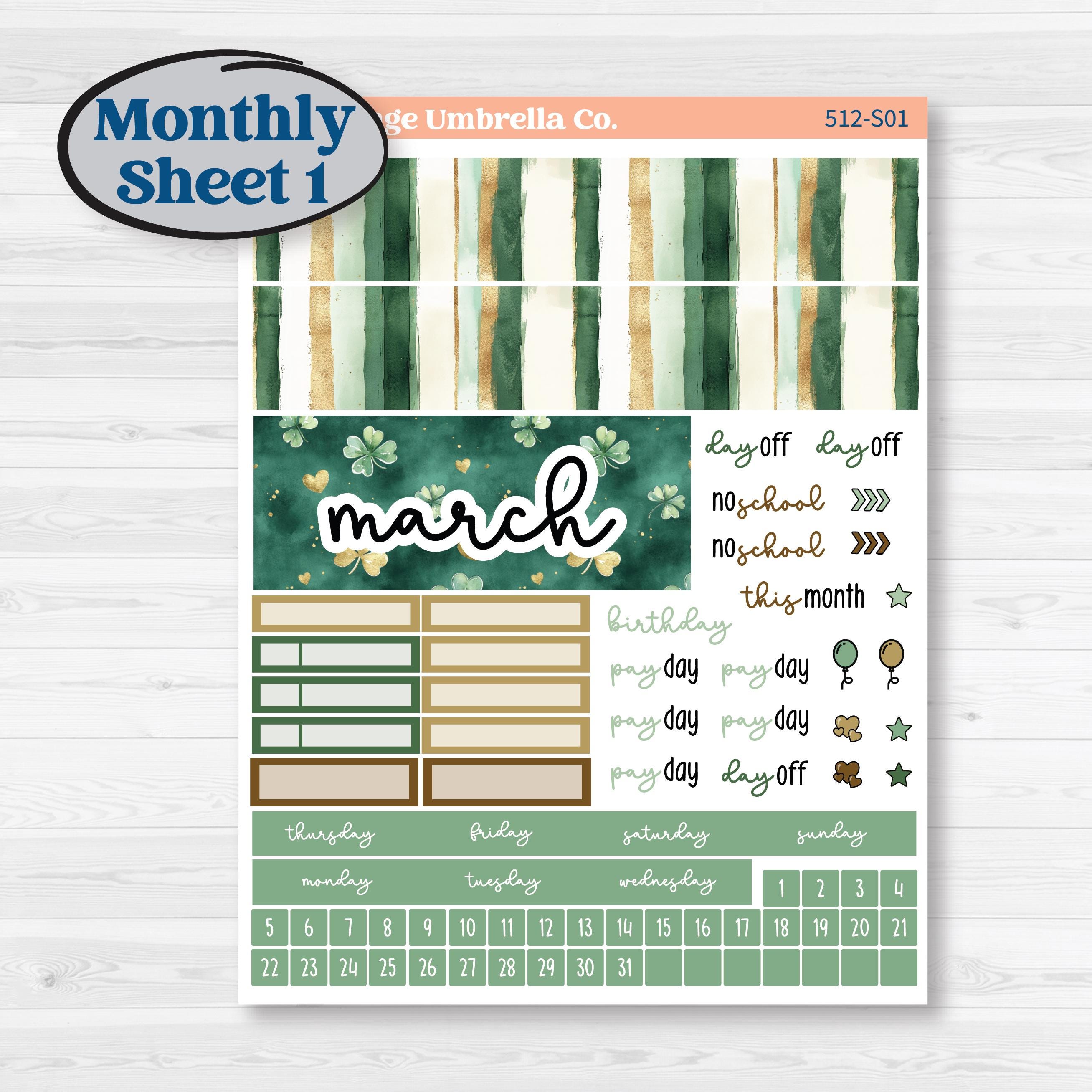 St. Patrick’s Day | Hobonichi Cousin Monthly Planner Kit Stickers | Emerald Isle | KIT-512-S