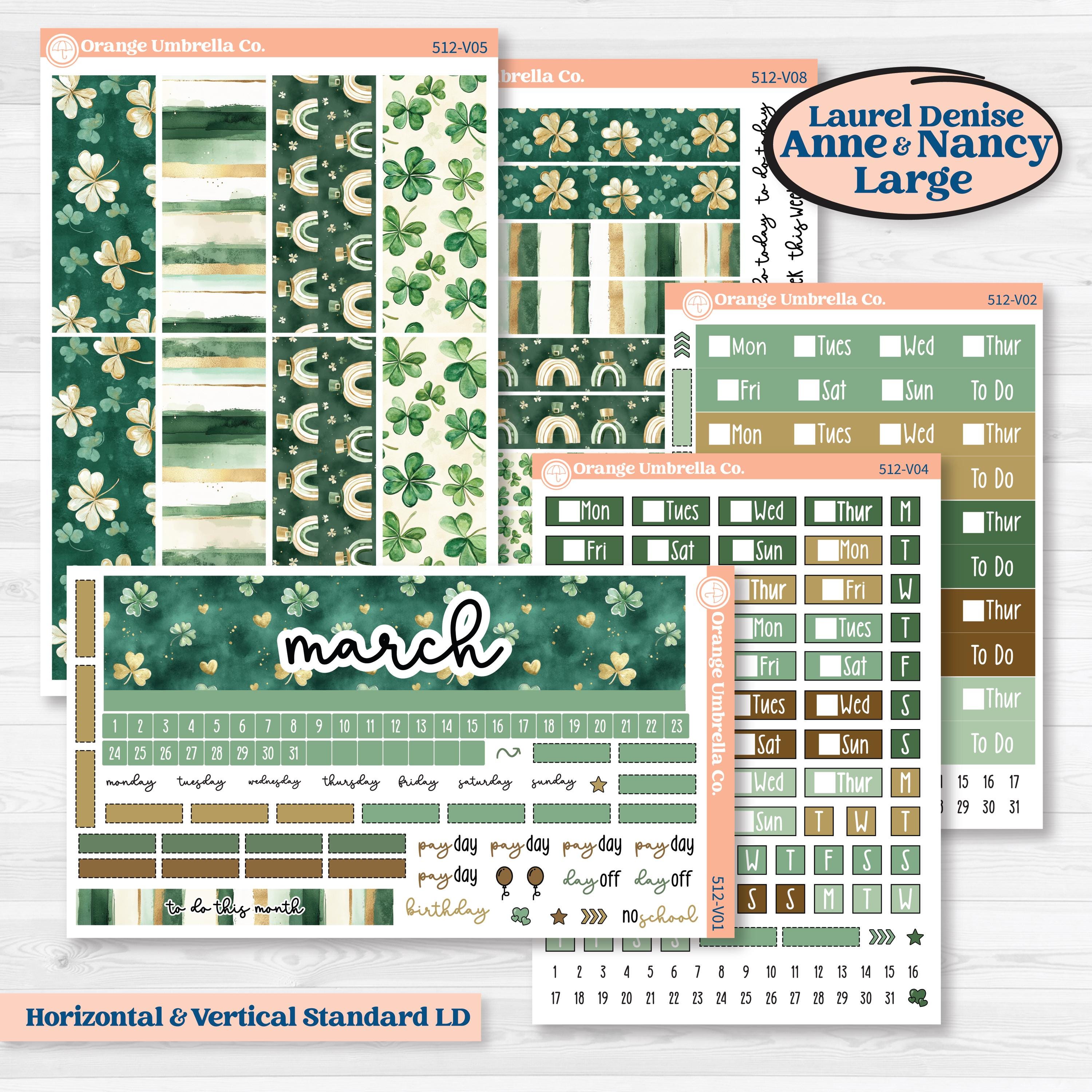 St. Patrick’s Day | Laurel Denise Nancy Large & Anne Large Planner Kit Stickers | Emerald Isle | KIT-512-V