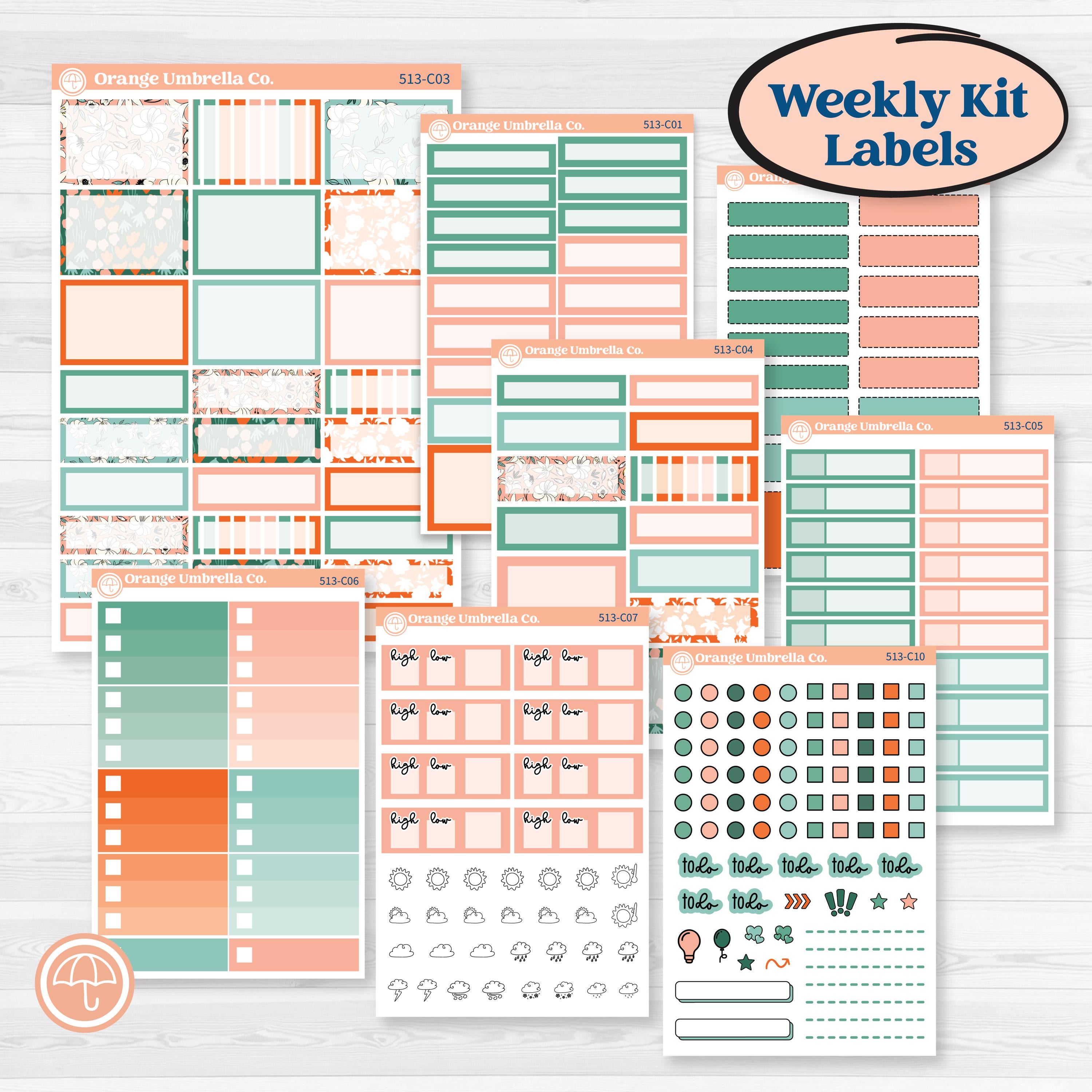 Playful March Florals | Weekly Add-On Labels Planner Kit Stickers | Millie | KIT-513-C