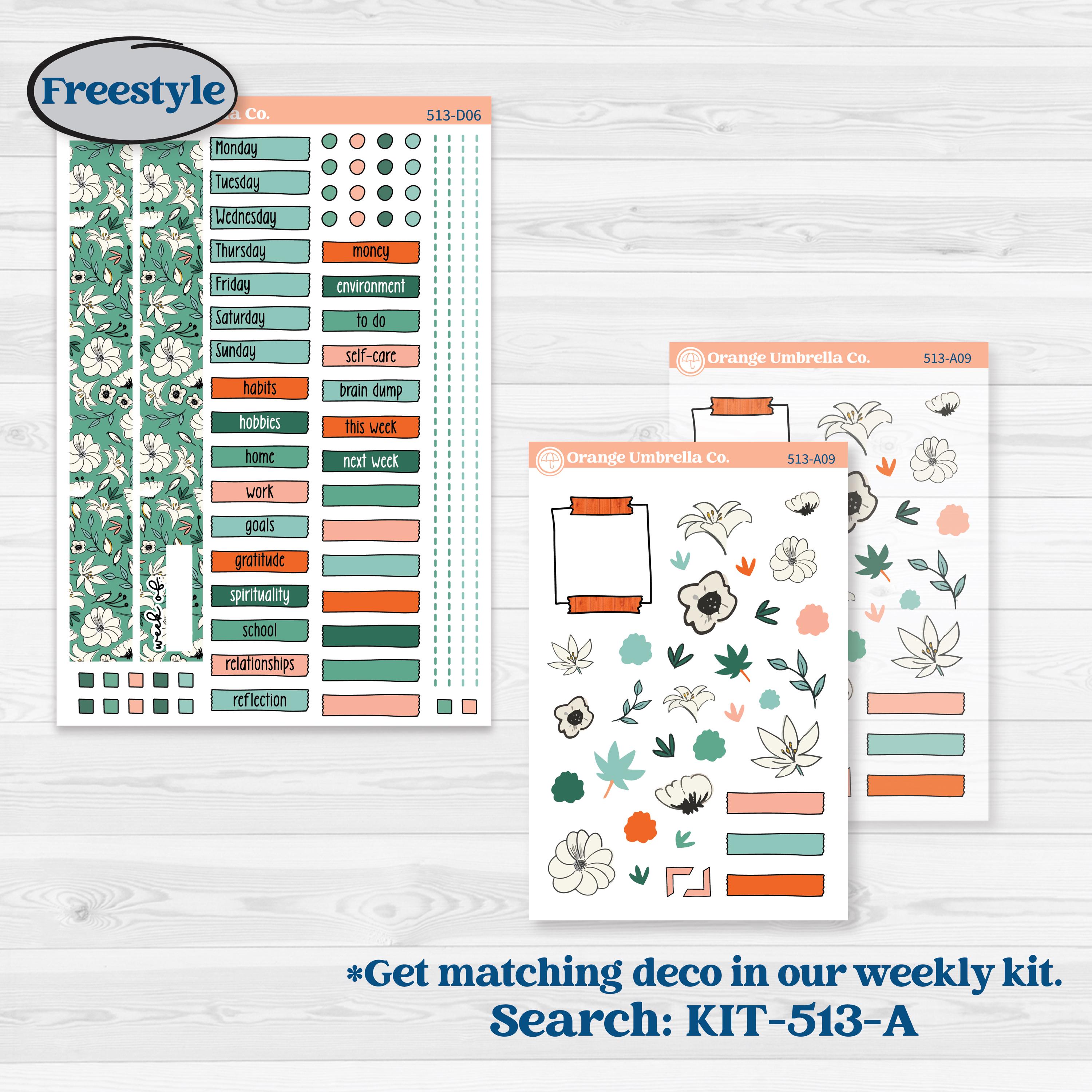 Playful March Florals | Journaling or Scrapbooking Kit | Creative Junk Journal Planner Stickers | Millie | KIT-512-D