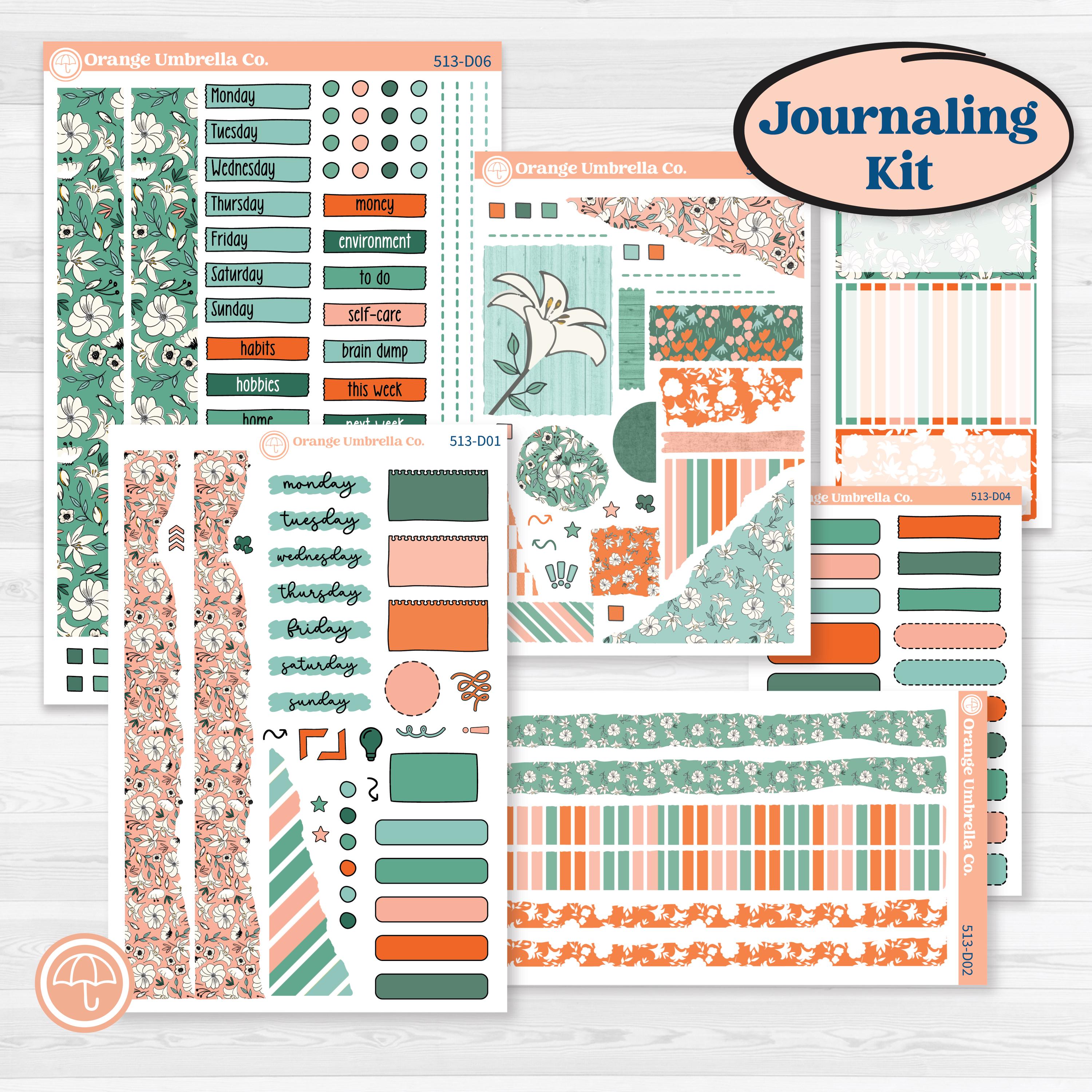 Playful March Florals | Journaling or Scrapbooking Kit | Creative Junk Journal Planner Stickers | Millie | KIT-512-D