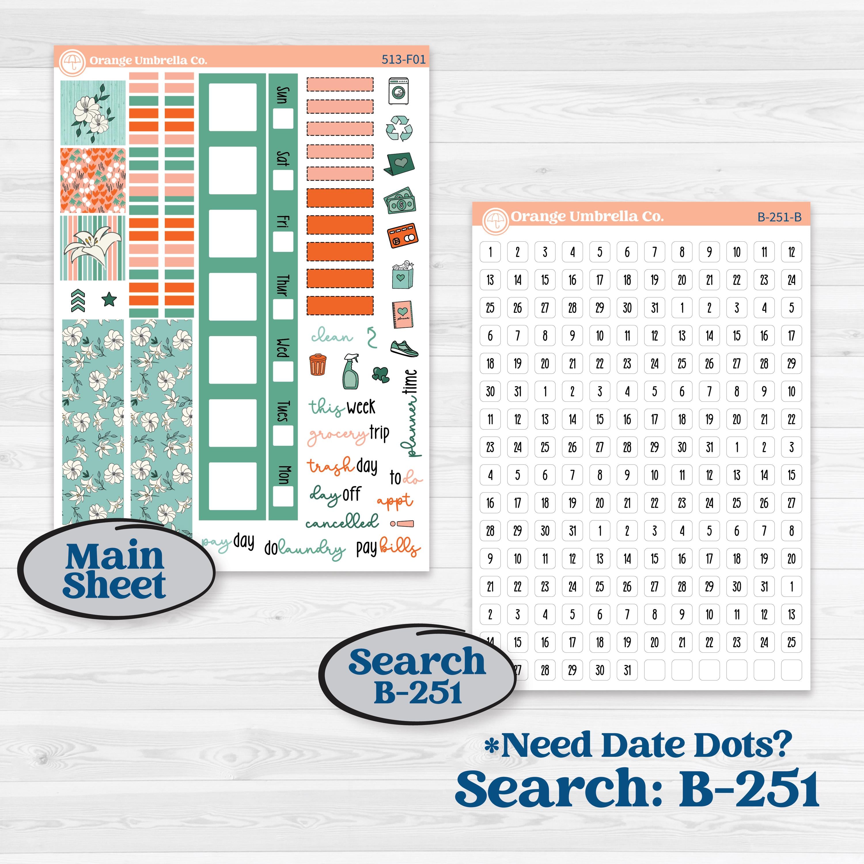 Playful March Florals | Hobonichi Weeks Weekly Planner Kit Stickers | Millie | KIT-513-F