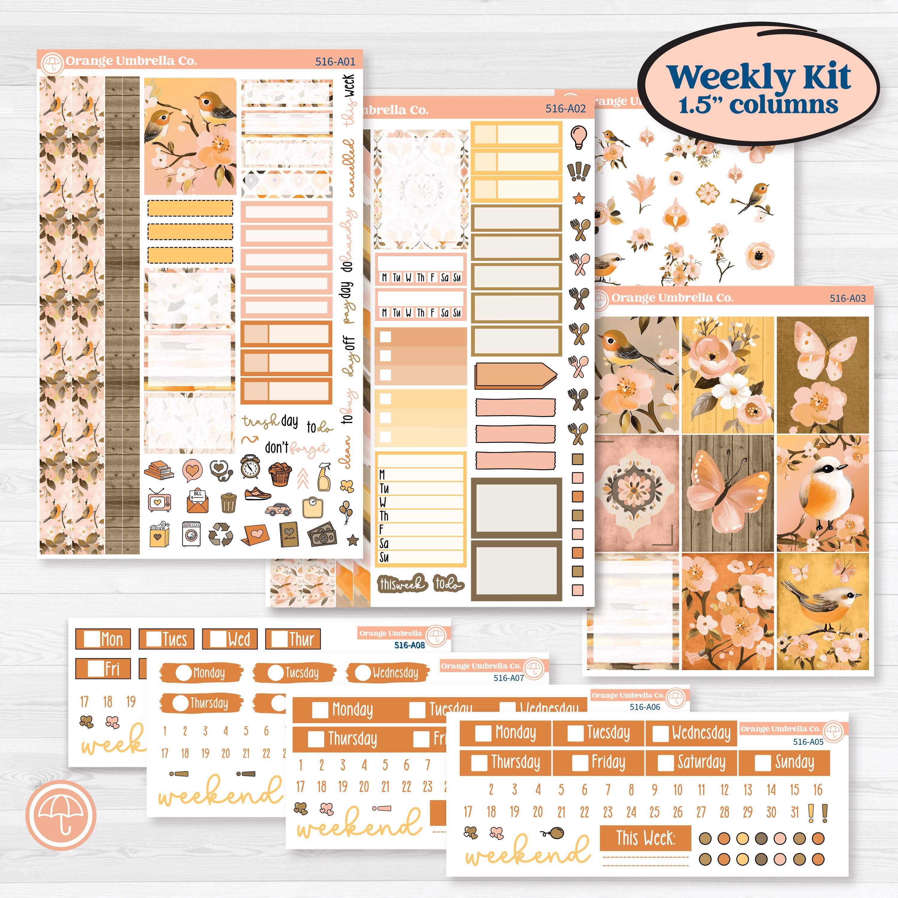 Spring Birds | Weekly Sticker Kit for Vertical Planners like Erin Condren | Nectar | KIT-516-A
