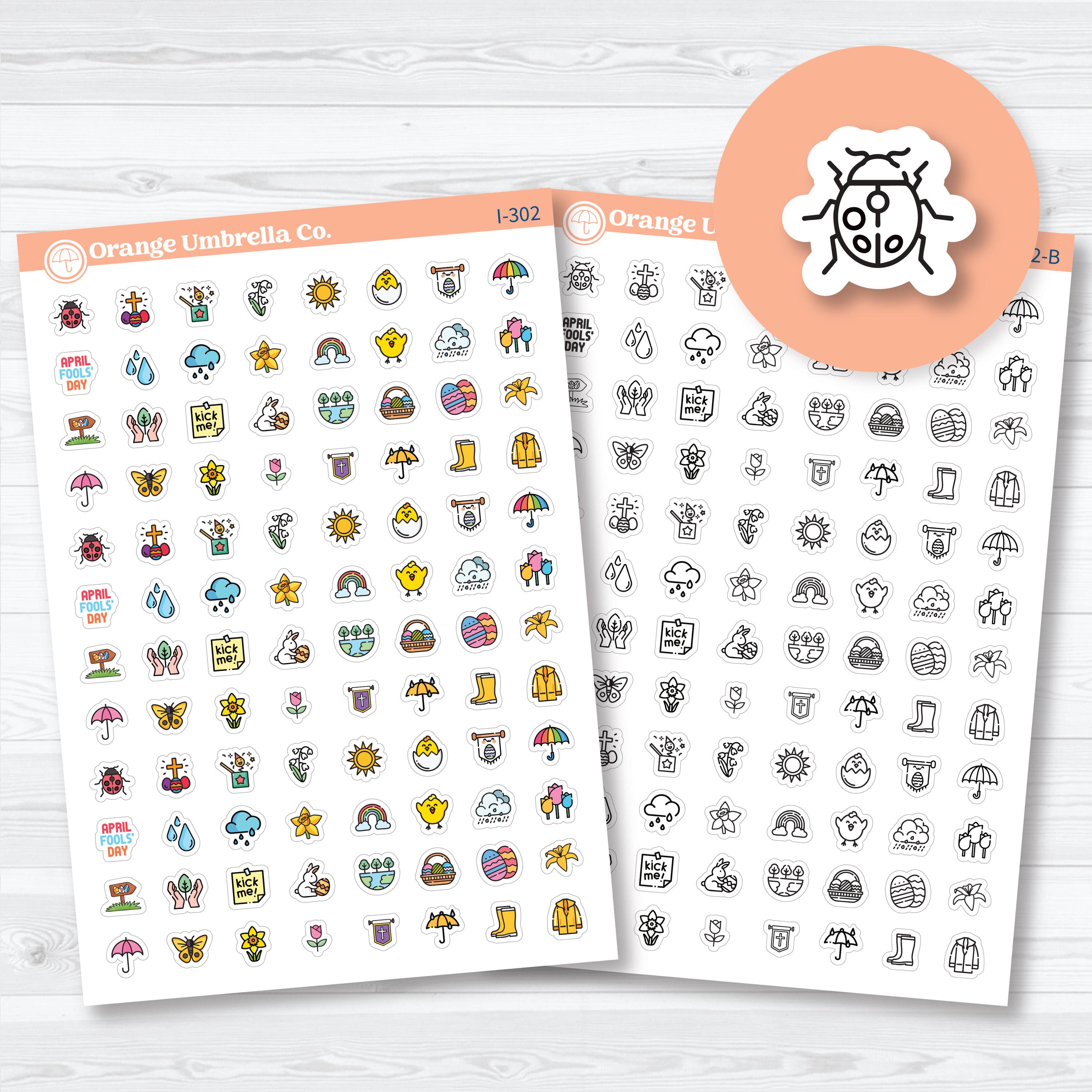 April Easter & Earth Day Icon Stickers | Planner Stickers | I-302