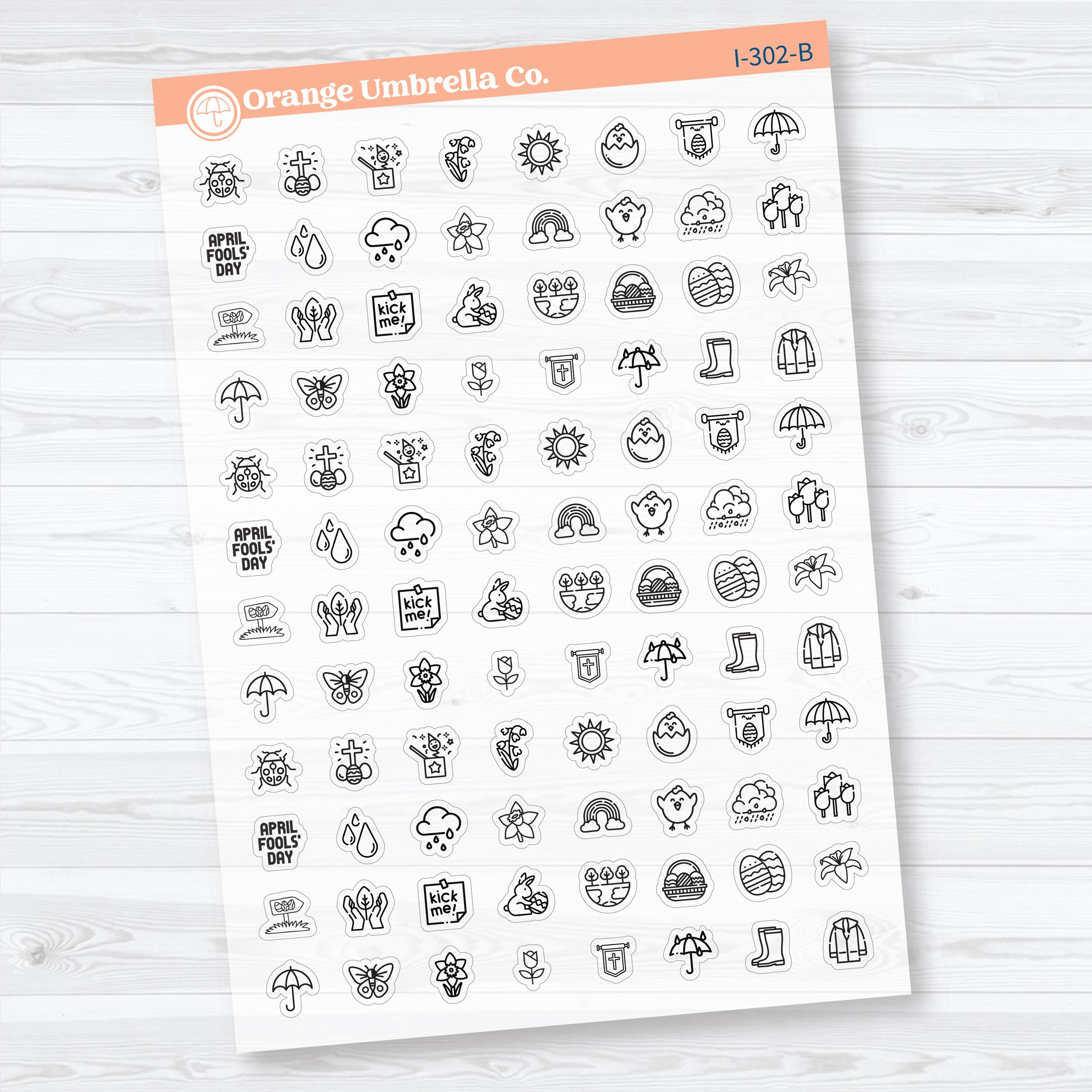 April Easter & Earth Day Icon Stickers | Clear Matte Planner Stickers | I-302-CM