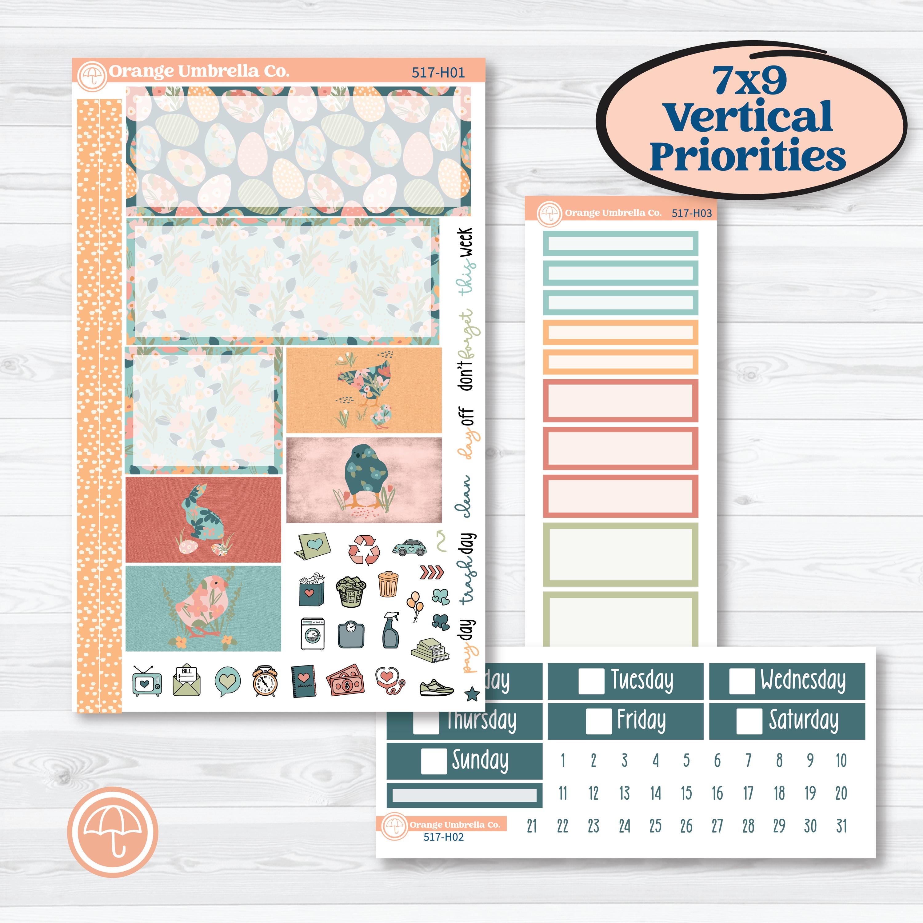 Easter Spring Kit | Plum Vertical Priorities 7x9 Planner Stickers | Easter Basket | KIT-517-H