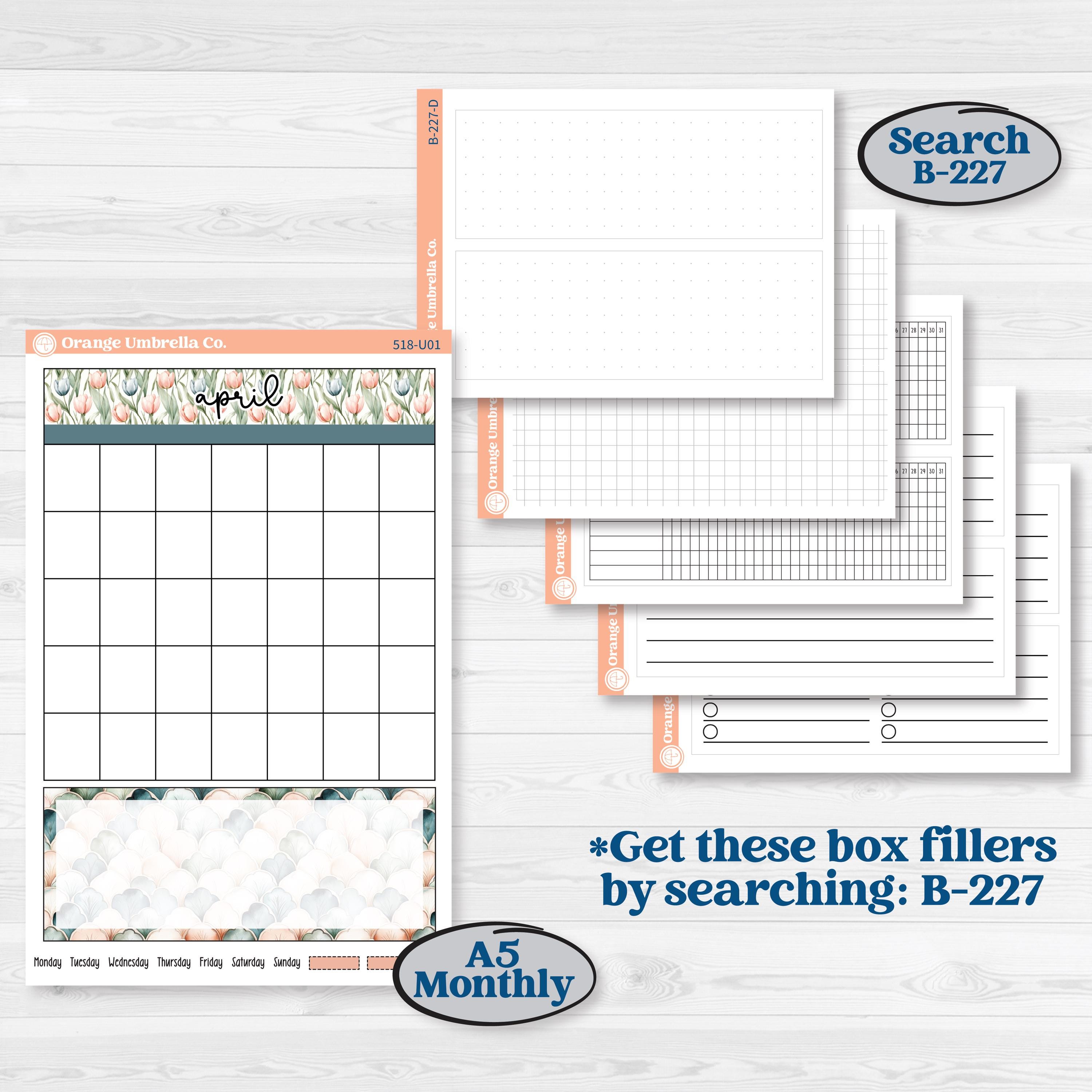 Spring Floral Kit | A5 or 7x9 Create Your Own Monthly Dashboard Universal | Monthly & Reading Log Stickers | Garden Oasis | KIT-518-U