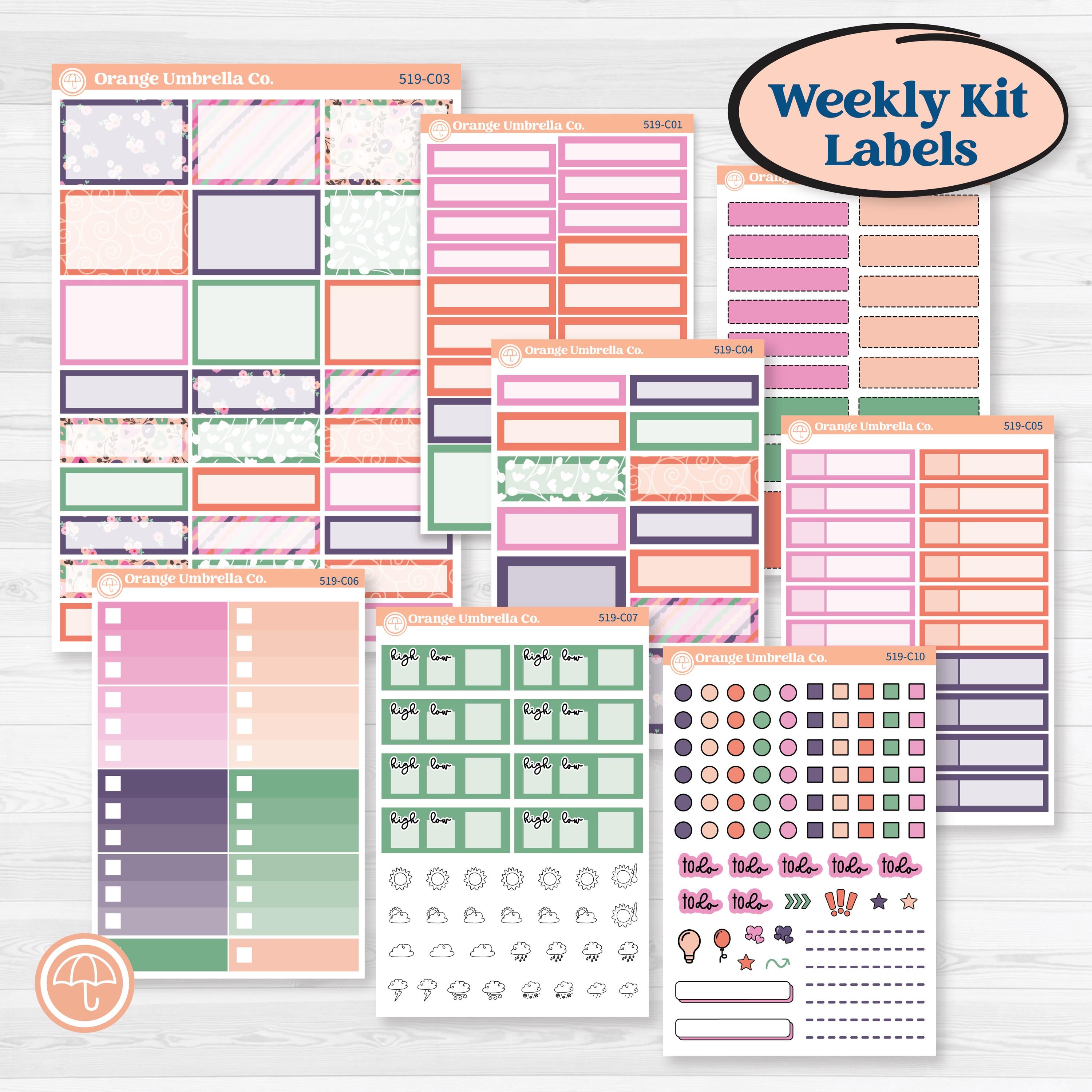 Bright Florals | Weekly Add-On Labels Planner Kit Stickers | Bitty Blooms | KIT-519-C