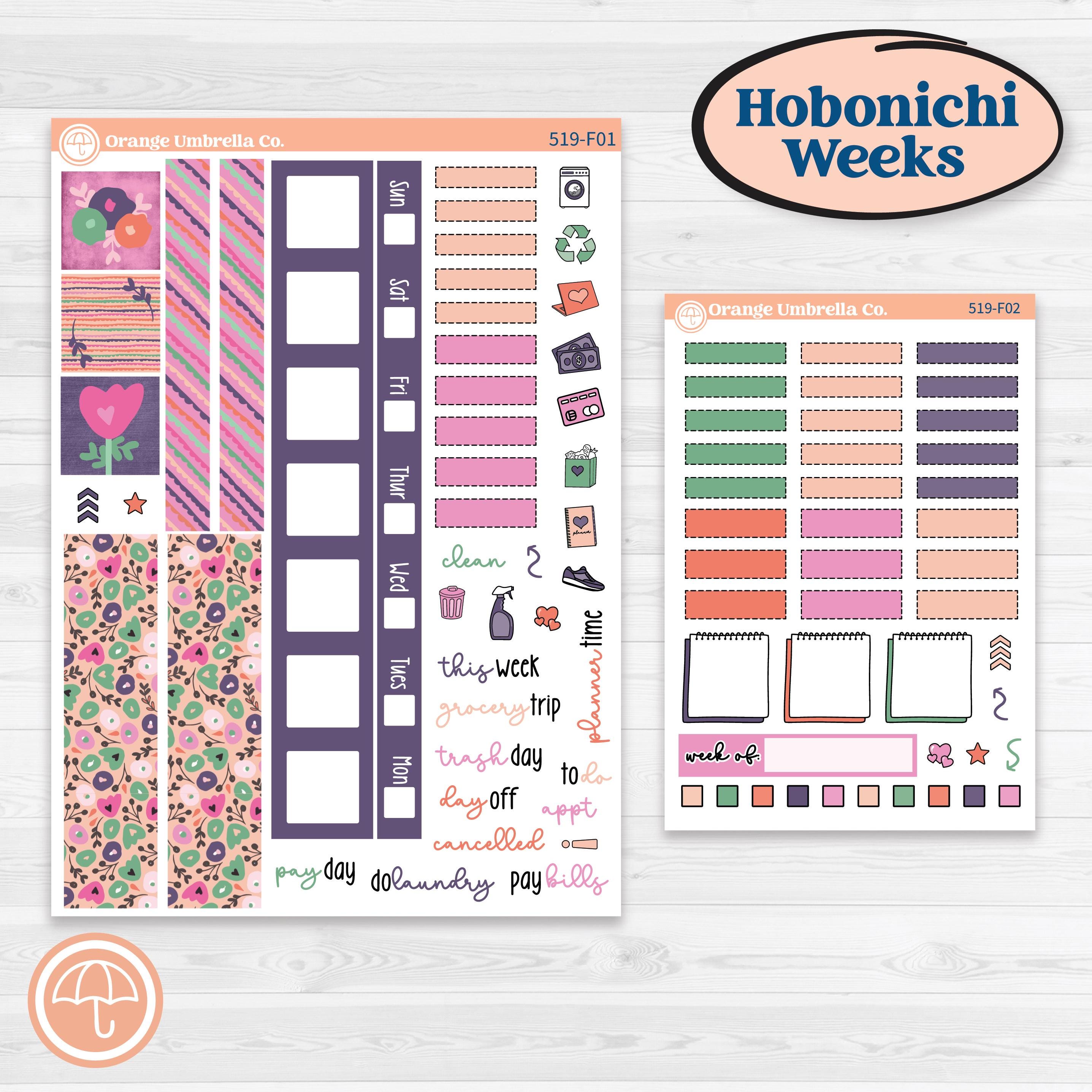 Bright Florals | Hobonichi Weeks Weekly Planner Kit Stickers | Bitty Blooms | KIT-519-F