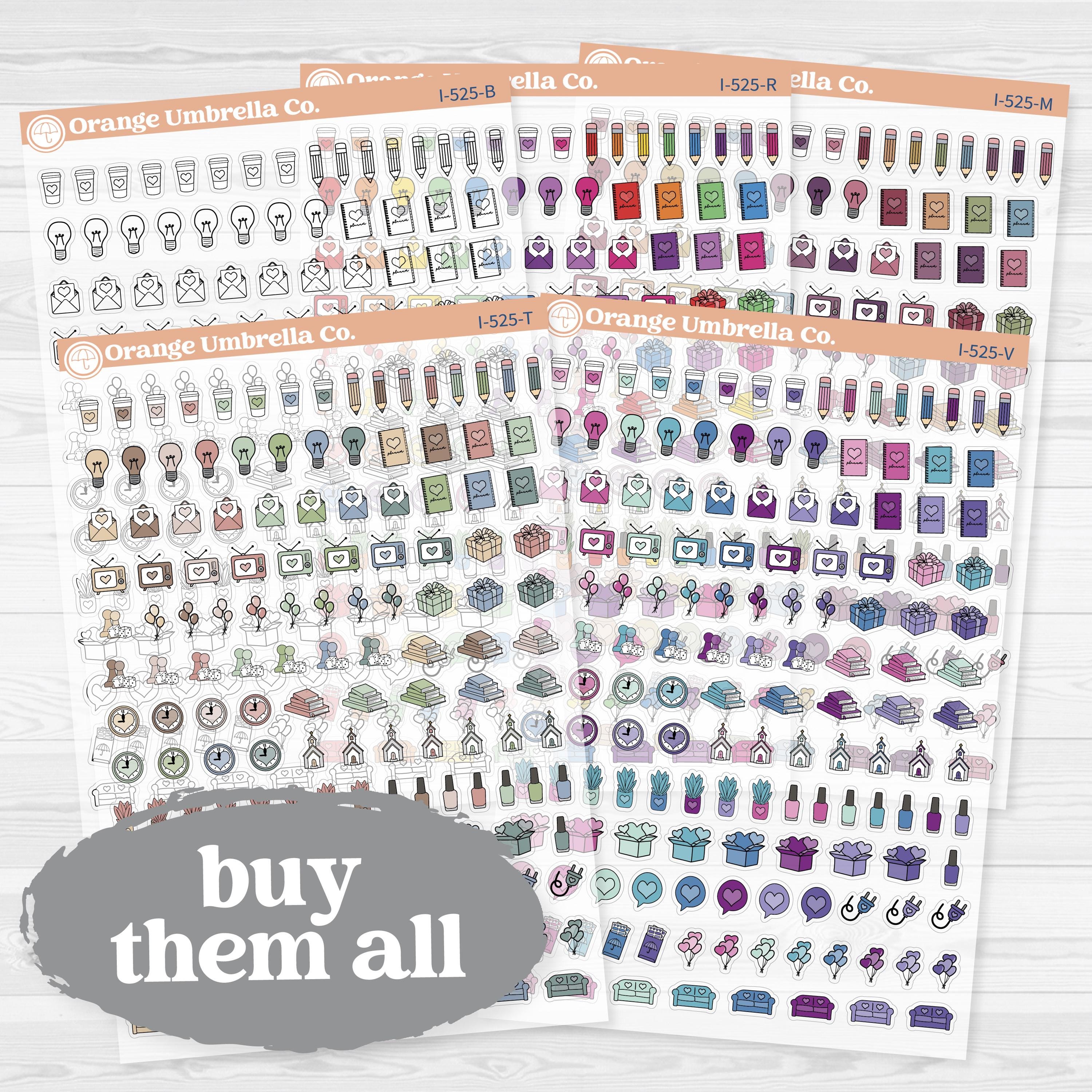 Self Care & Celebration Icon Sampler | Clear Matte Planner Stickers | I-525-CM