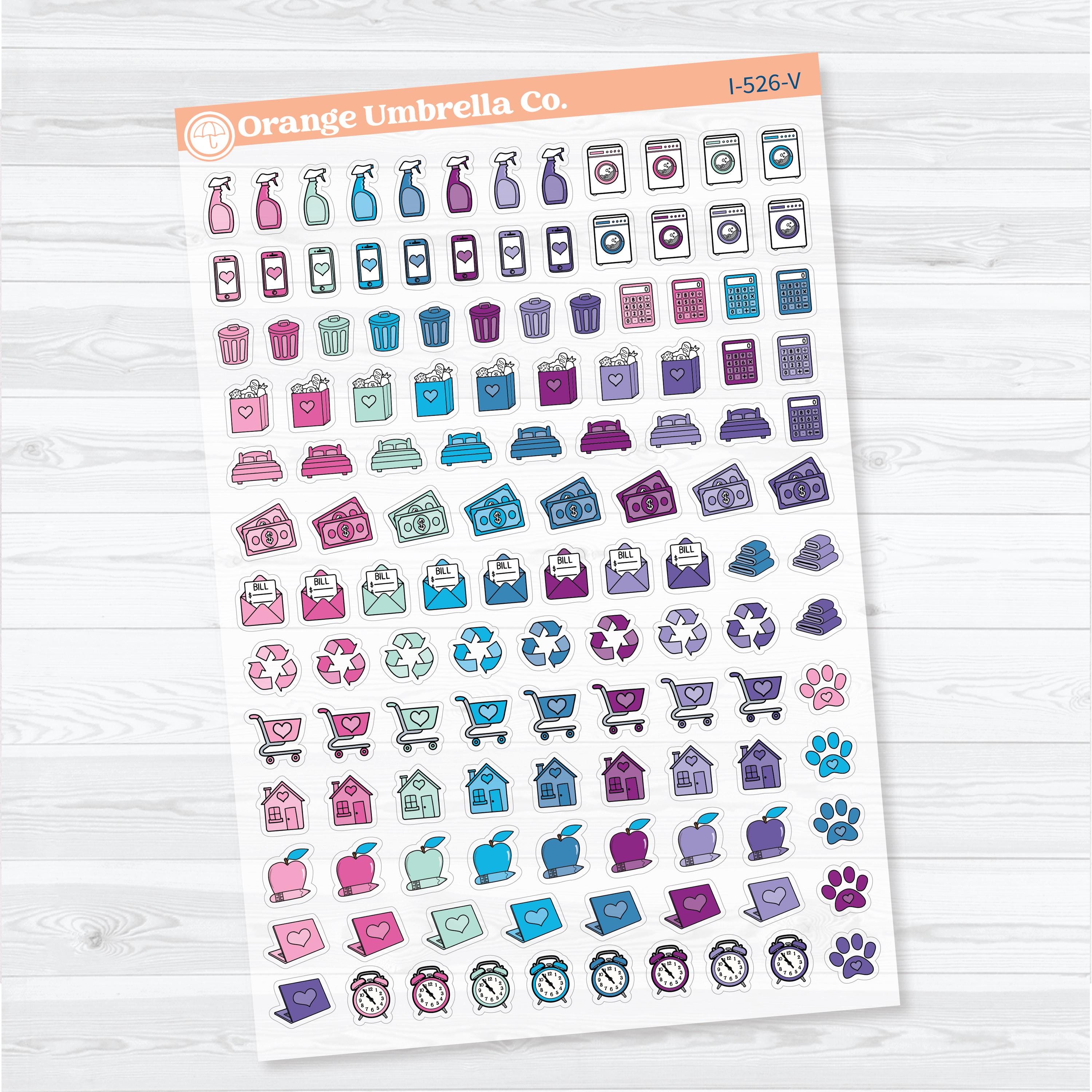 Home, Chores & Appointments Icon Sampler | Clear Matte Planner Stickers | I-526-CM