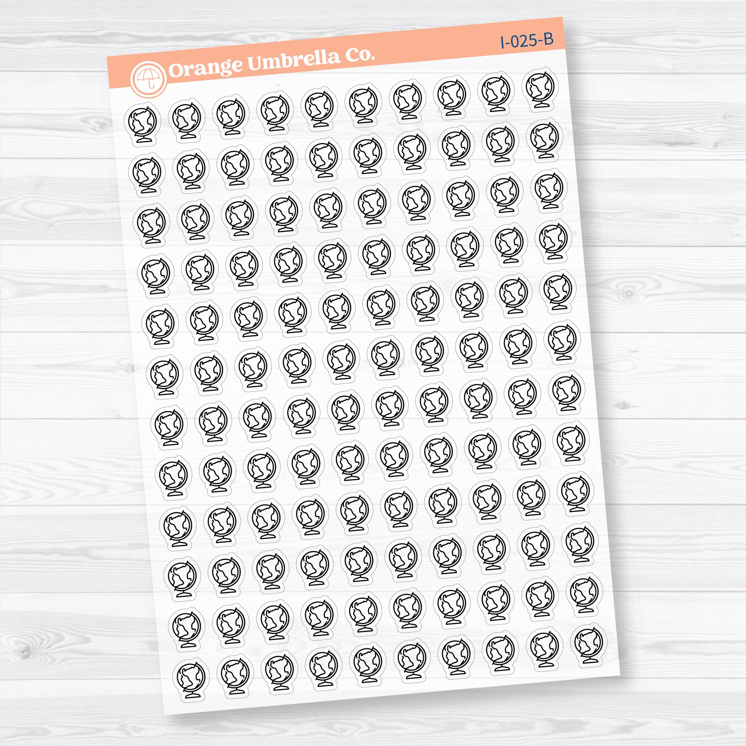Globe Travel Icon Labels | Clear Matte Planner Stickers | I-025-CM