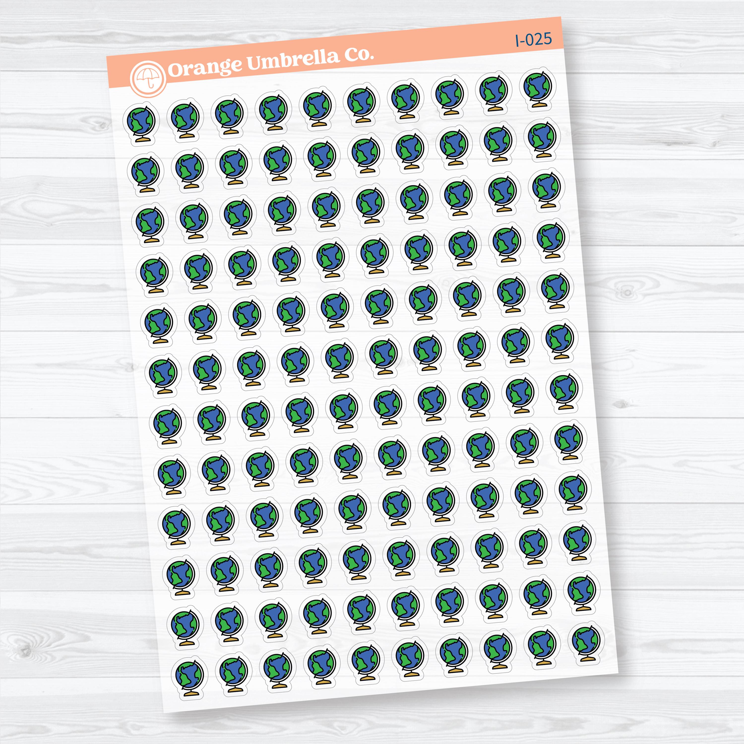 Globe Travel Icon Labels | Clear Matte Planner Stickers | I-025-CM