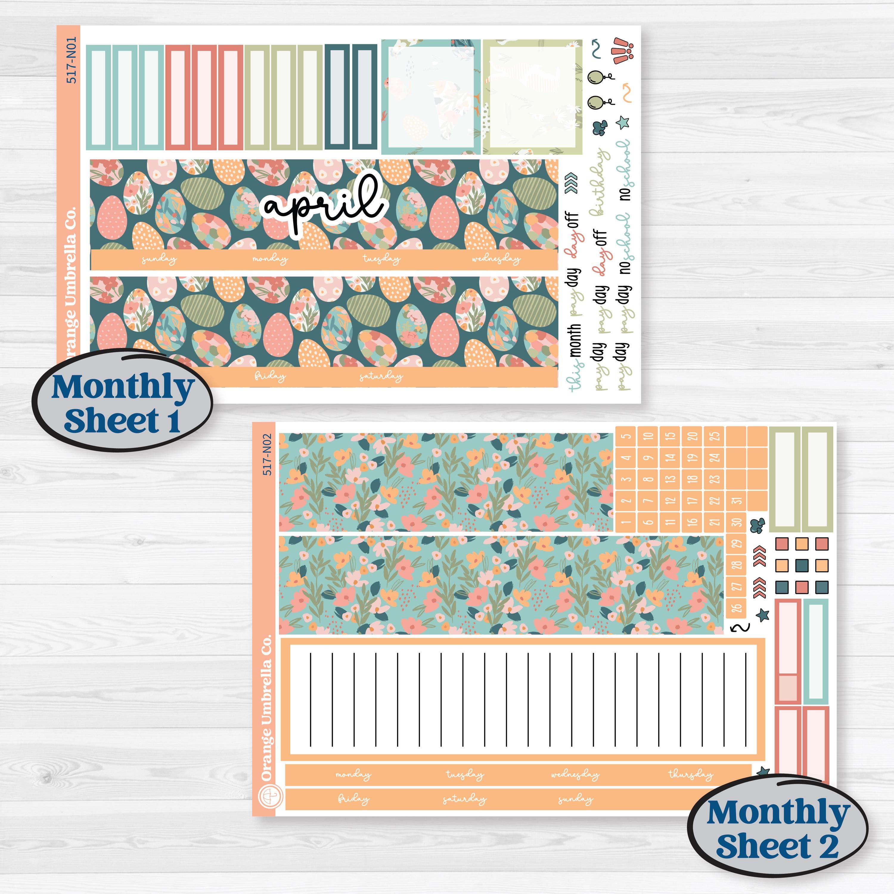 Easter Spring Kit | 7x9 Erin Condren Life Planner Monthly & Dashboard Stickers | Easter Basket | KIT-517-N