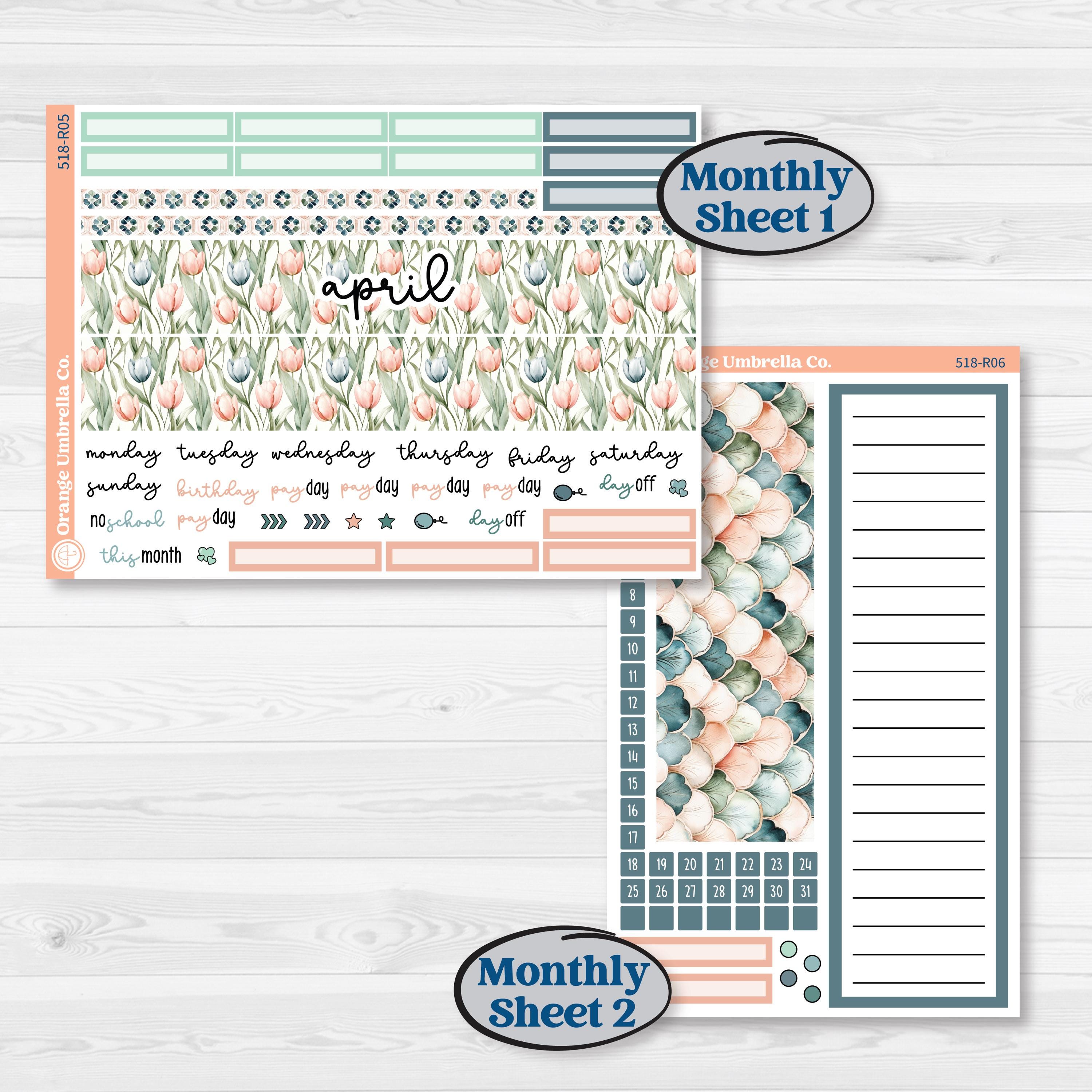 Spring Floral Kit | 8.5x11 Plum Monthly & Dashboard Planner Kit Stickers | Garden Oasis | KIT-518-R