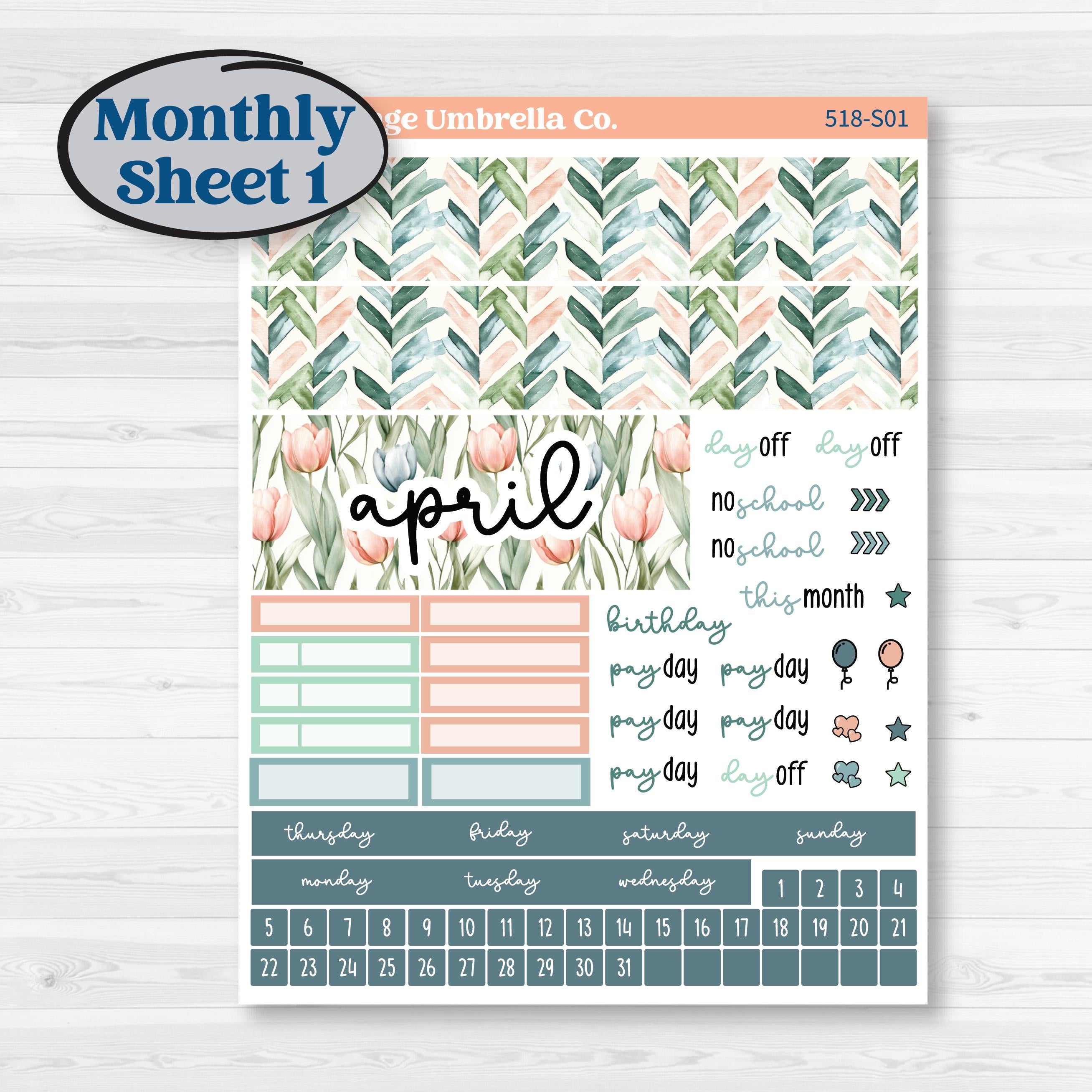 Spring Floral Kit | Hobonichi Cousin Monthly Planner Kit Stickers | Garden Oasis | KIT-518-S