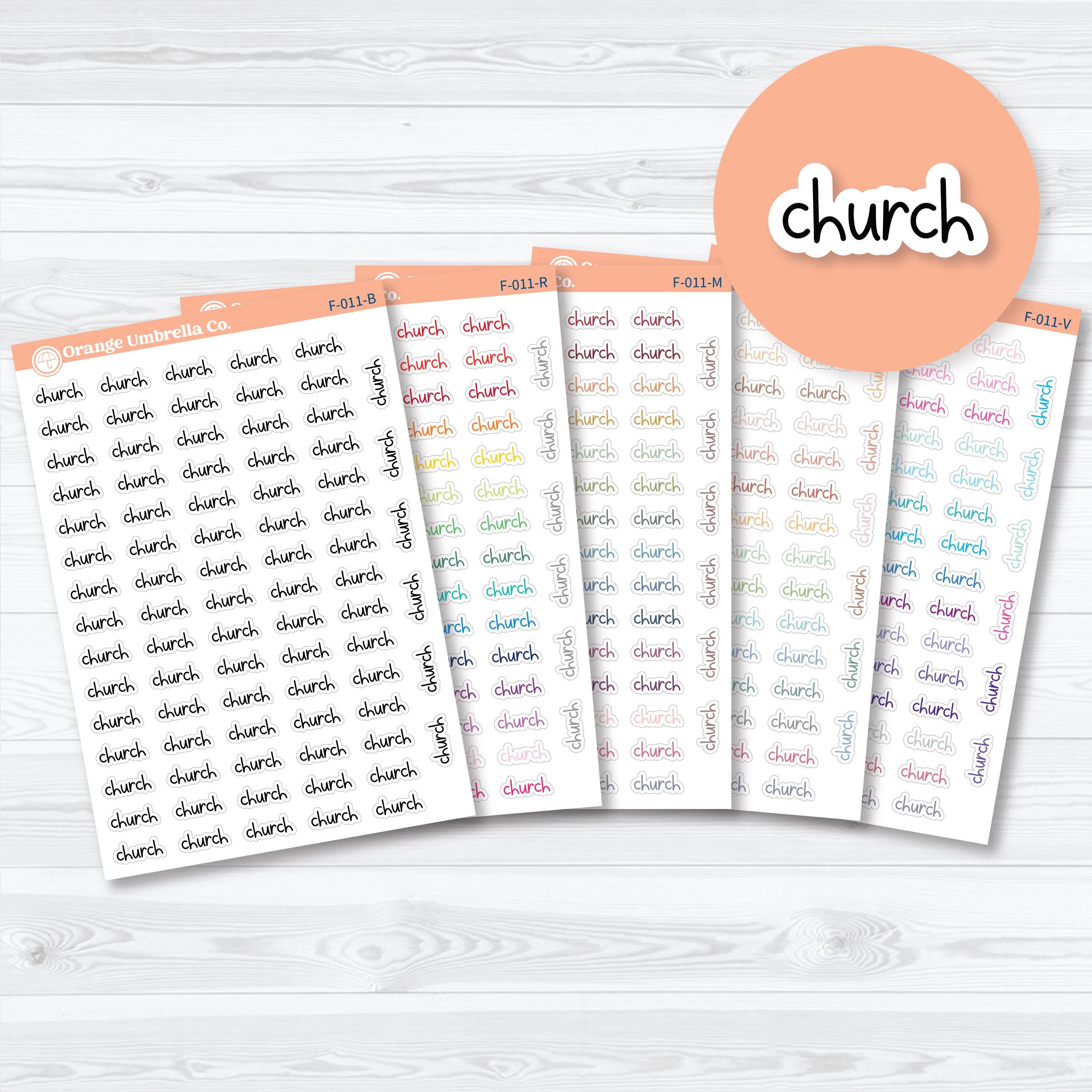 Church script planner stickers in Font 21 for worship and faith planning
