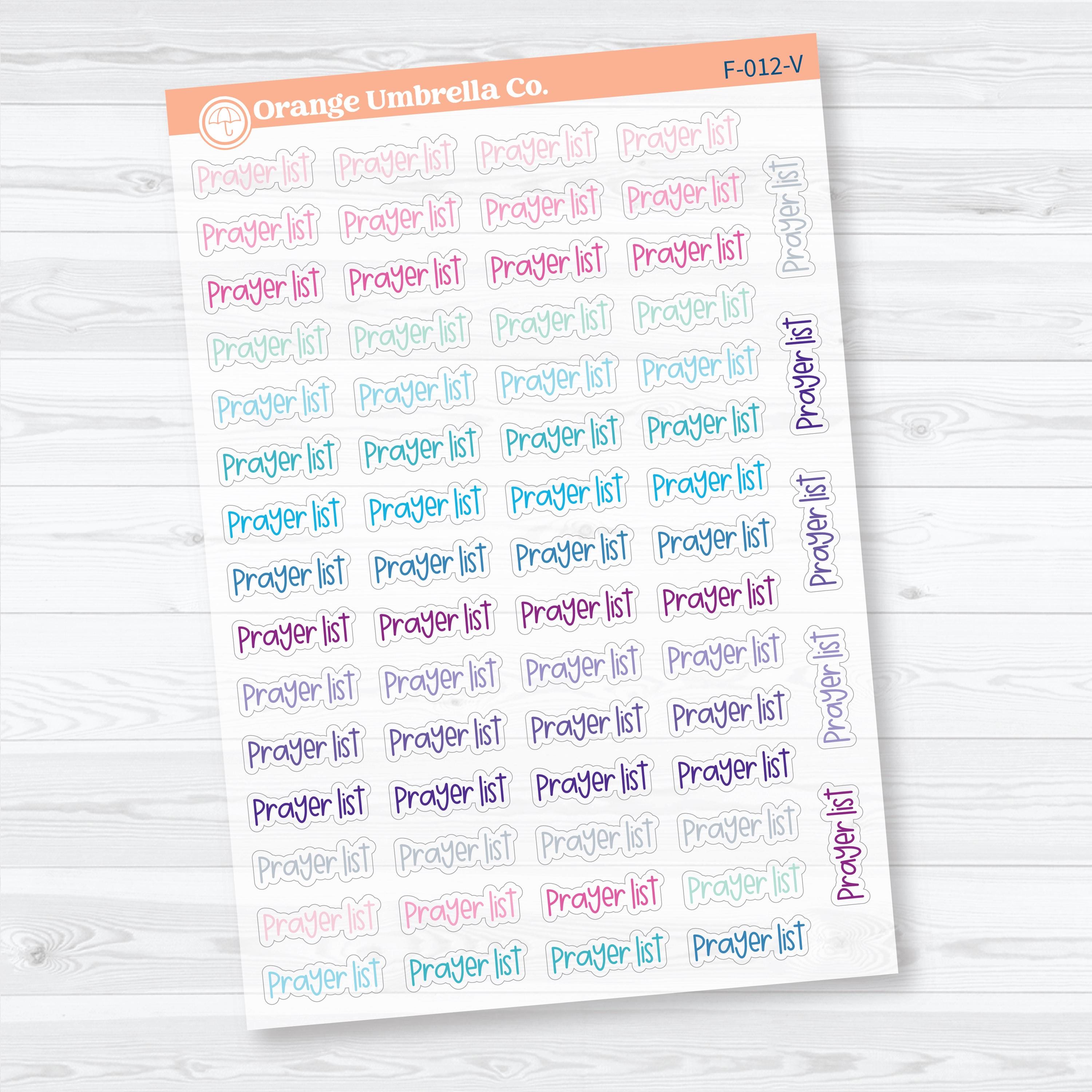 Prayer List Script | Clear Matte Faith Based Planner Stickers | F-012-CM
