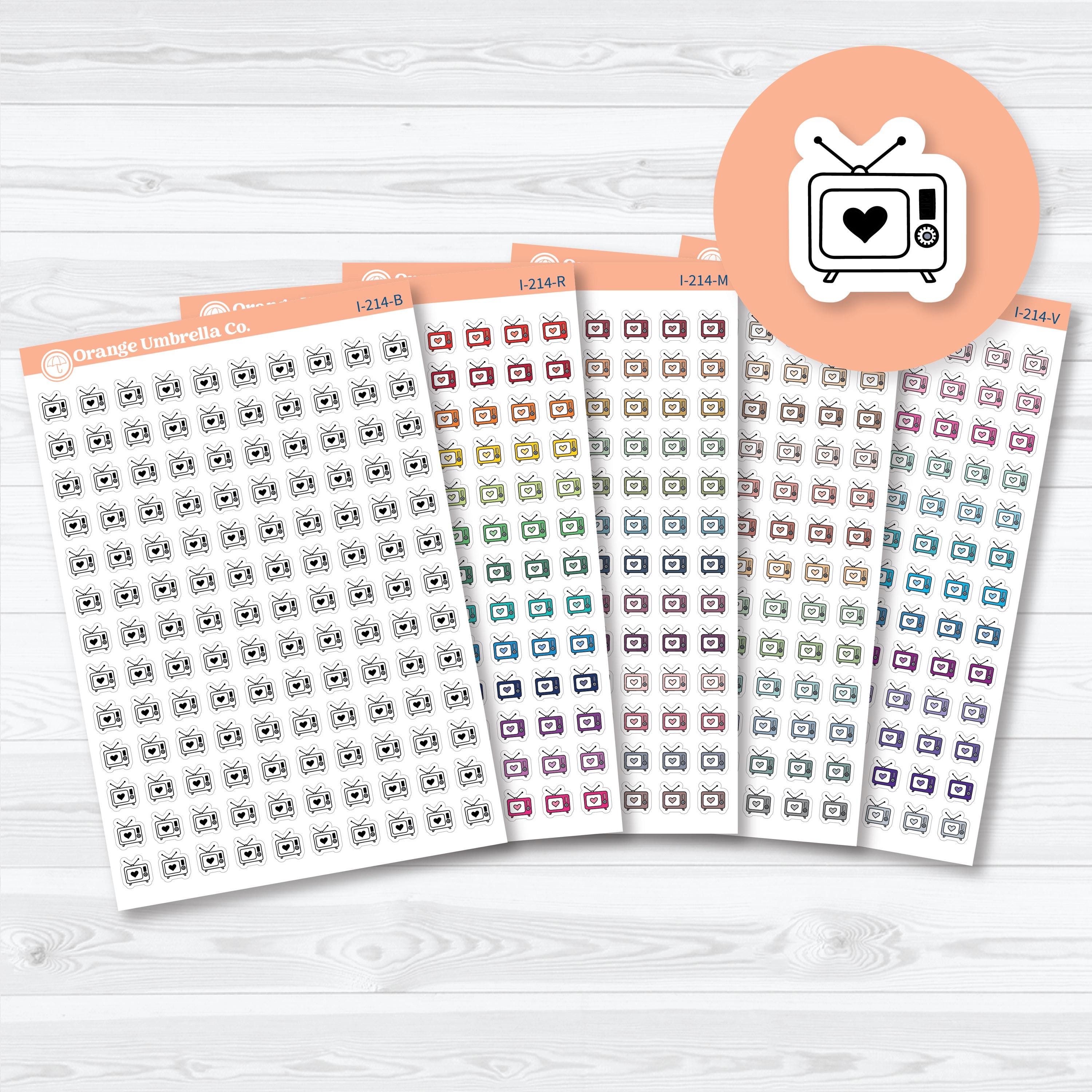 Micro hand doodled television clear matte planner stickers for tracking shows and streaming time