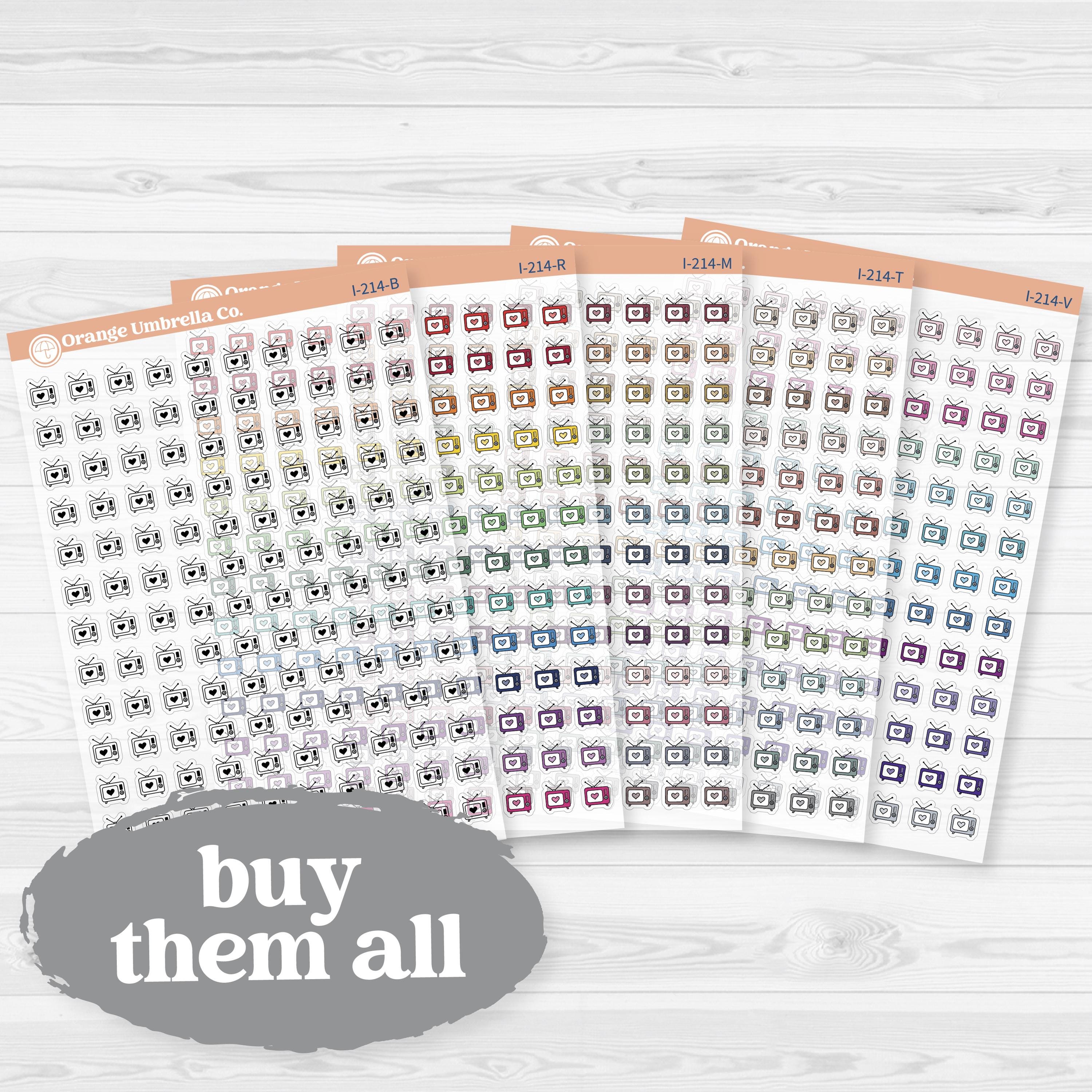Micro Hand Doodled Television Icons | Clear Matte Planner Stickers | I-214-CM