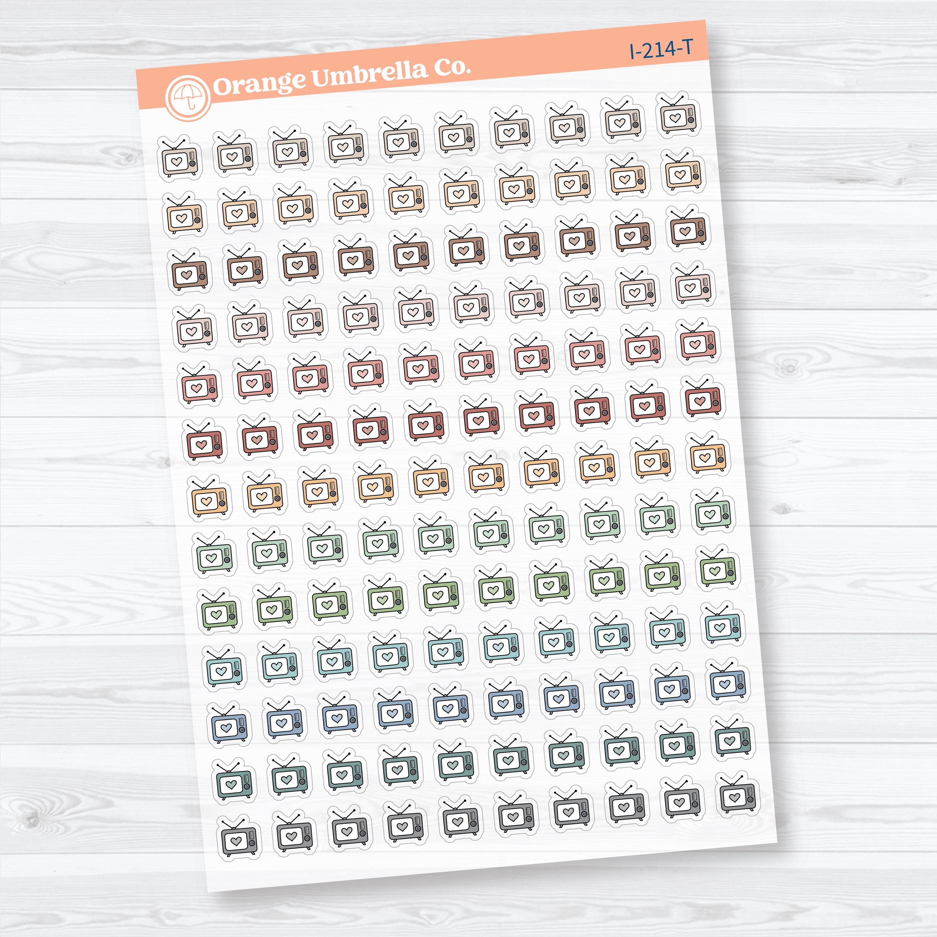Micro Hand Doodled Television Icons | Clear Matte Planner Stickers | I-214-CM