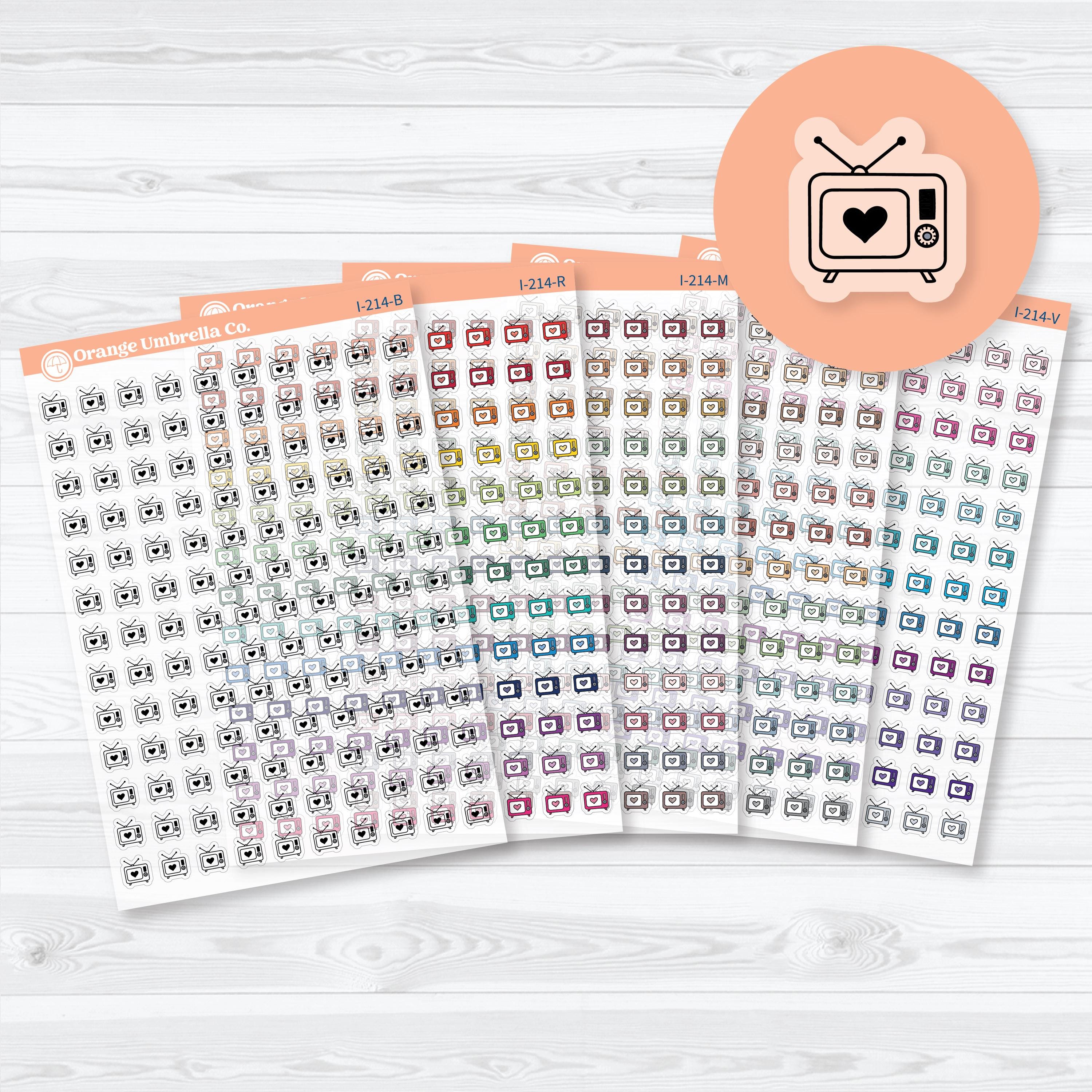 Micro hand doodled television clear matte planner stickers for tracking shows and streaming time