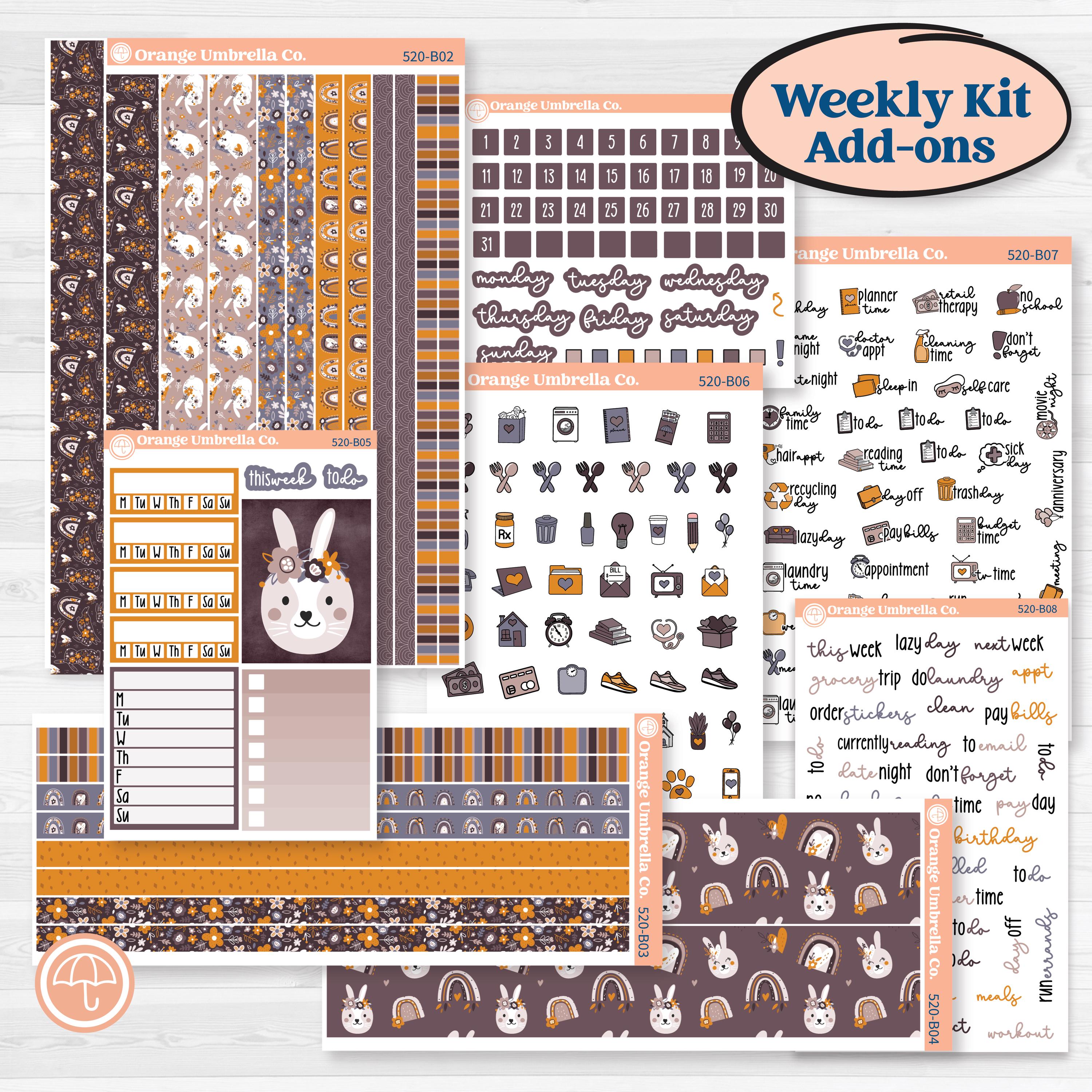 Playful Easter Bunnies | Weekly Add-On Planner Kit Stickers | Bunny Hop | KIT-520-B