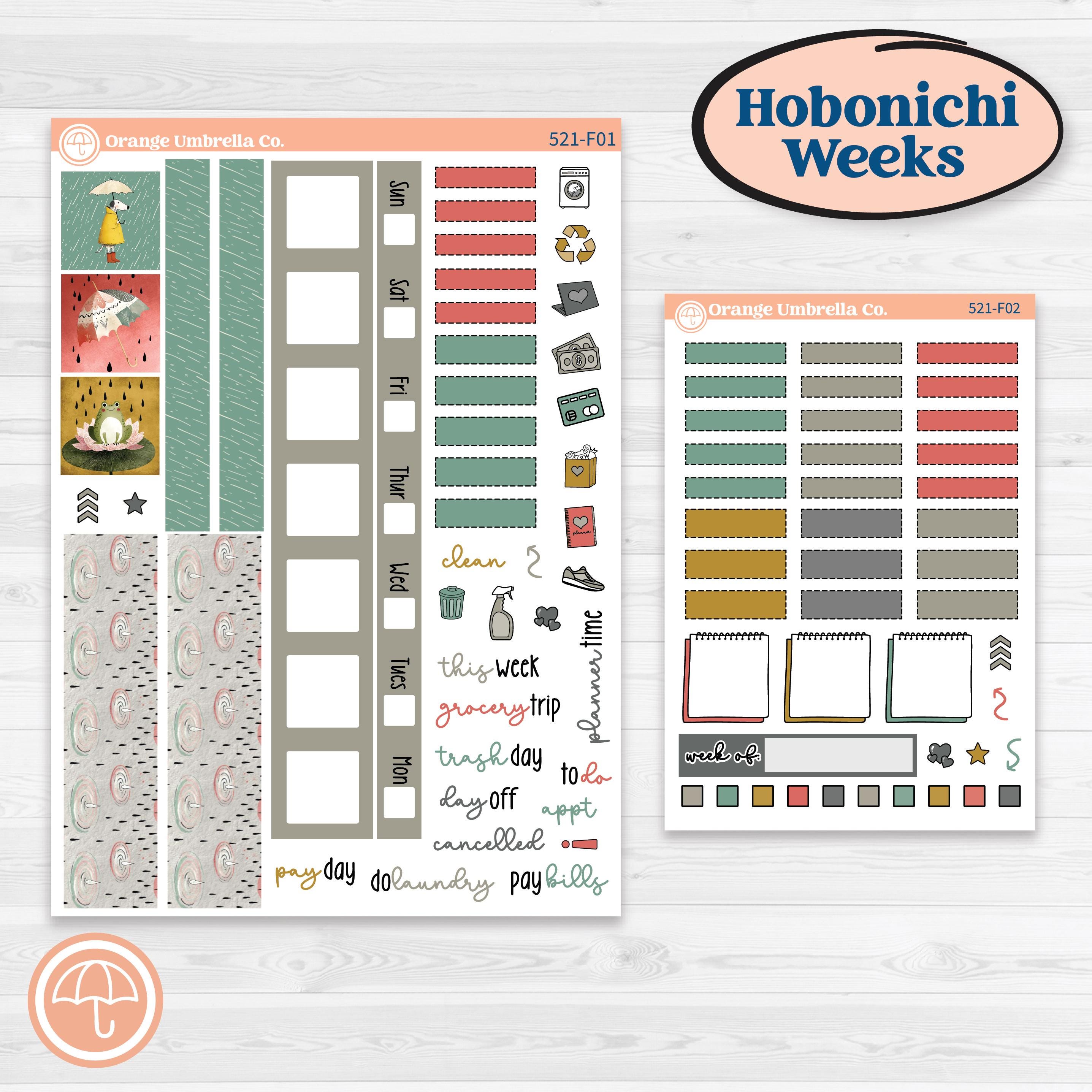 Rainy Day | Hobonichi Weeks Weekly Planner Kit Stickers | Stellas Umbrella | KIT-521-F
