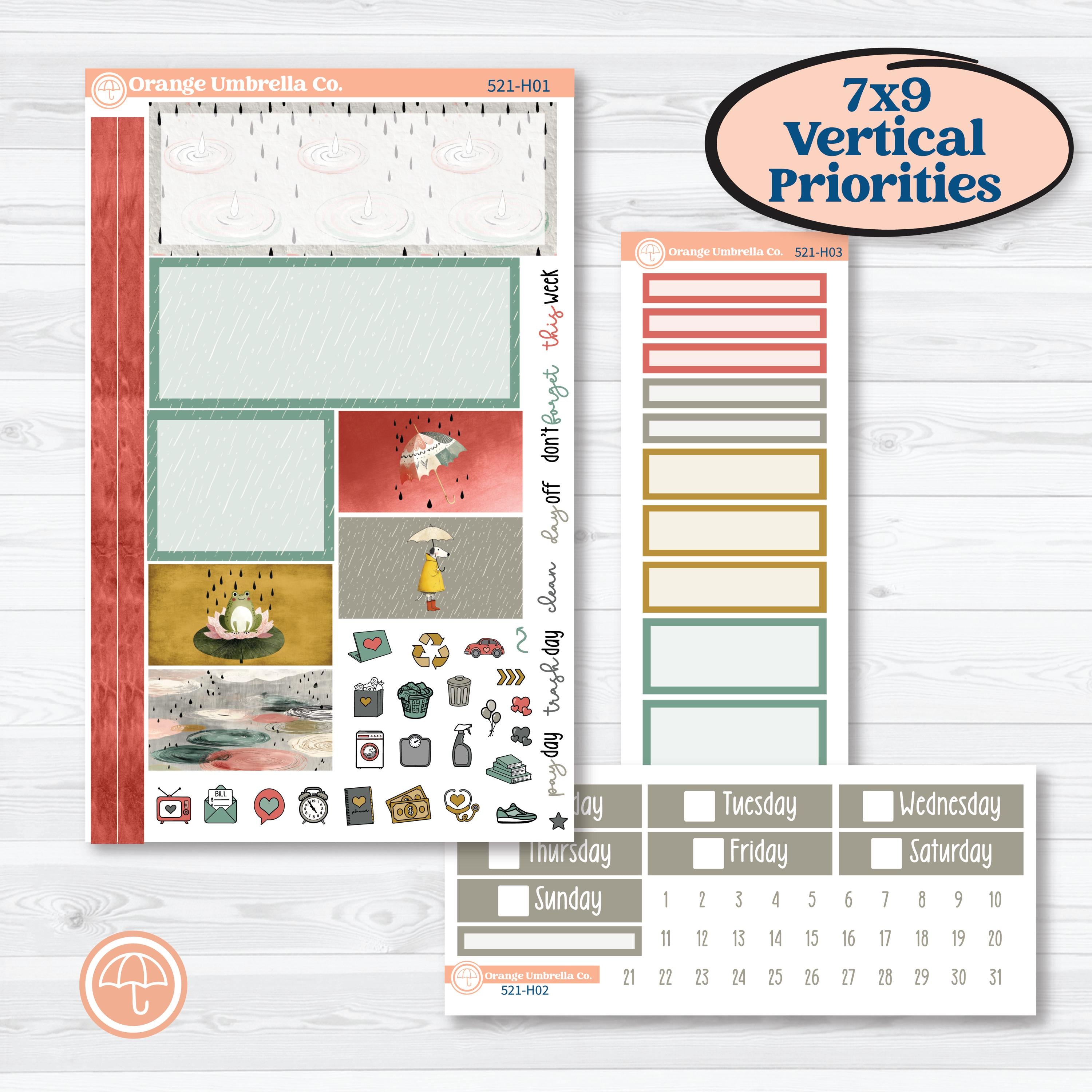 Rainy Day | Plum Vertical Priorities 7x9 Planner Kit Stickers | Stellas Umbrella | KIT-521-H