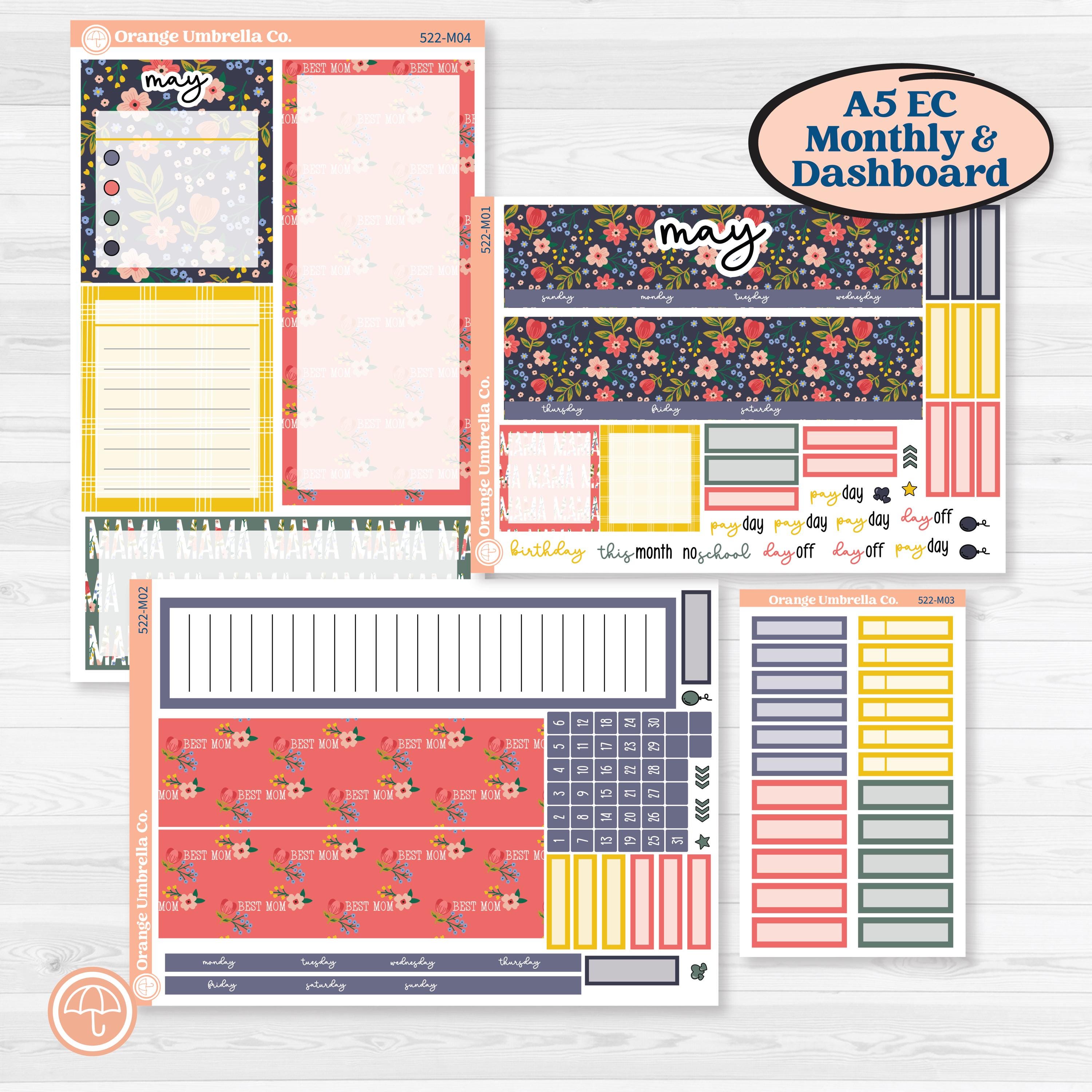 Mother’s Day | A5 Erin Condren Monthly & Productivity Dashboard Sticker Kit | Best Mom | KIT-522-M