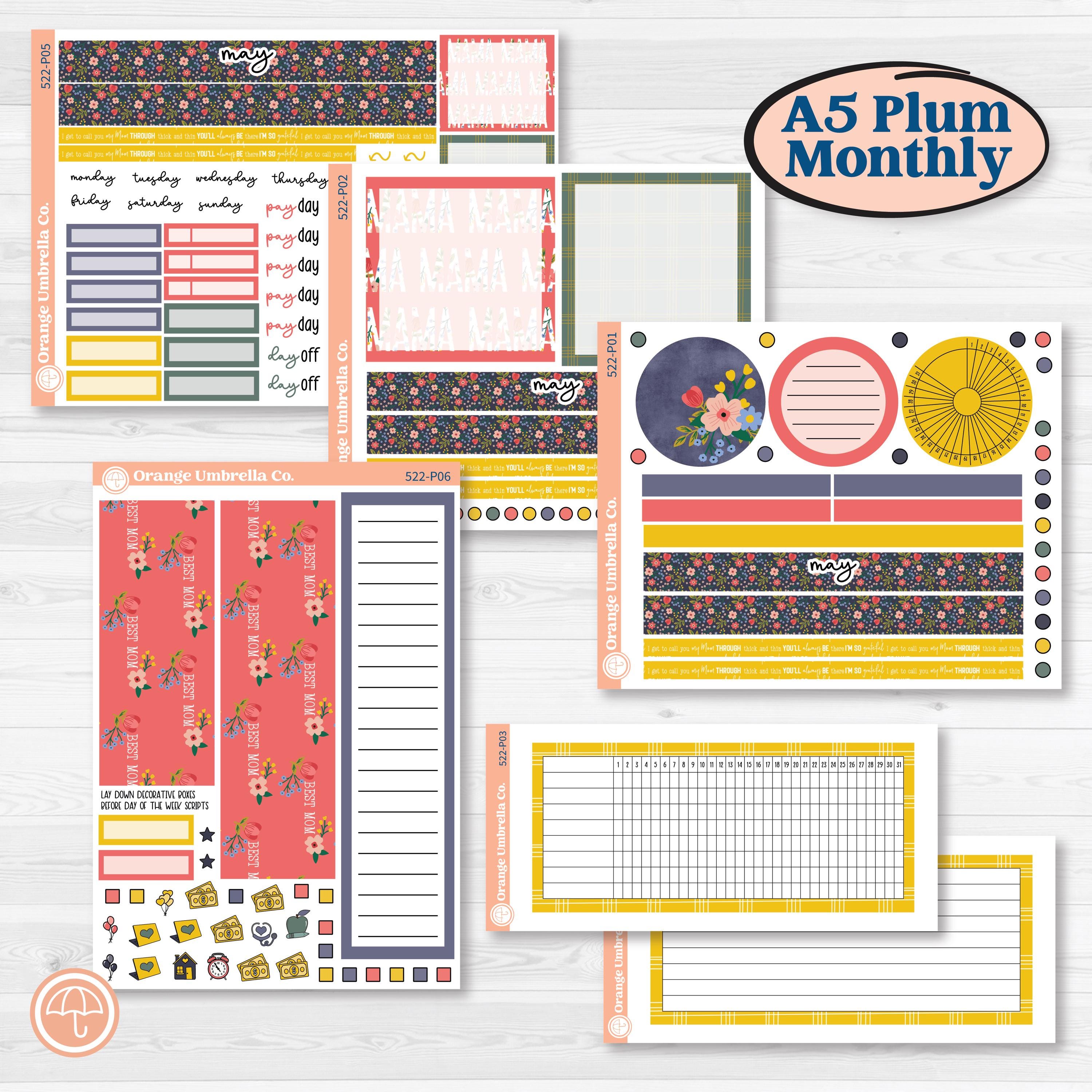 Mother’s Day | A5 Plum Monthly & Dashboard Planner Kit Stickers | Best Mom | KIT-522-P