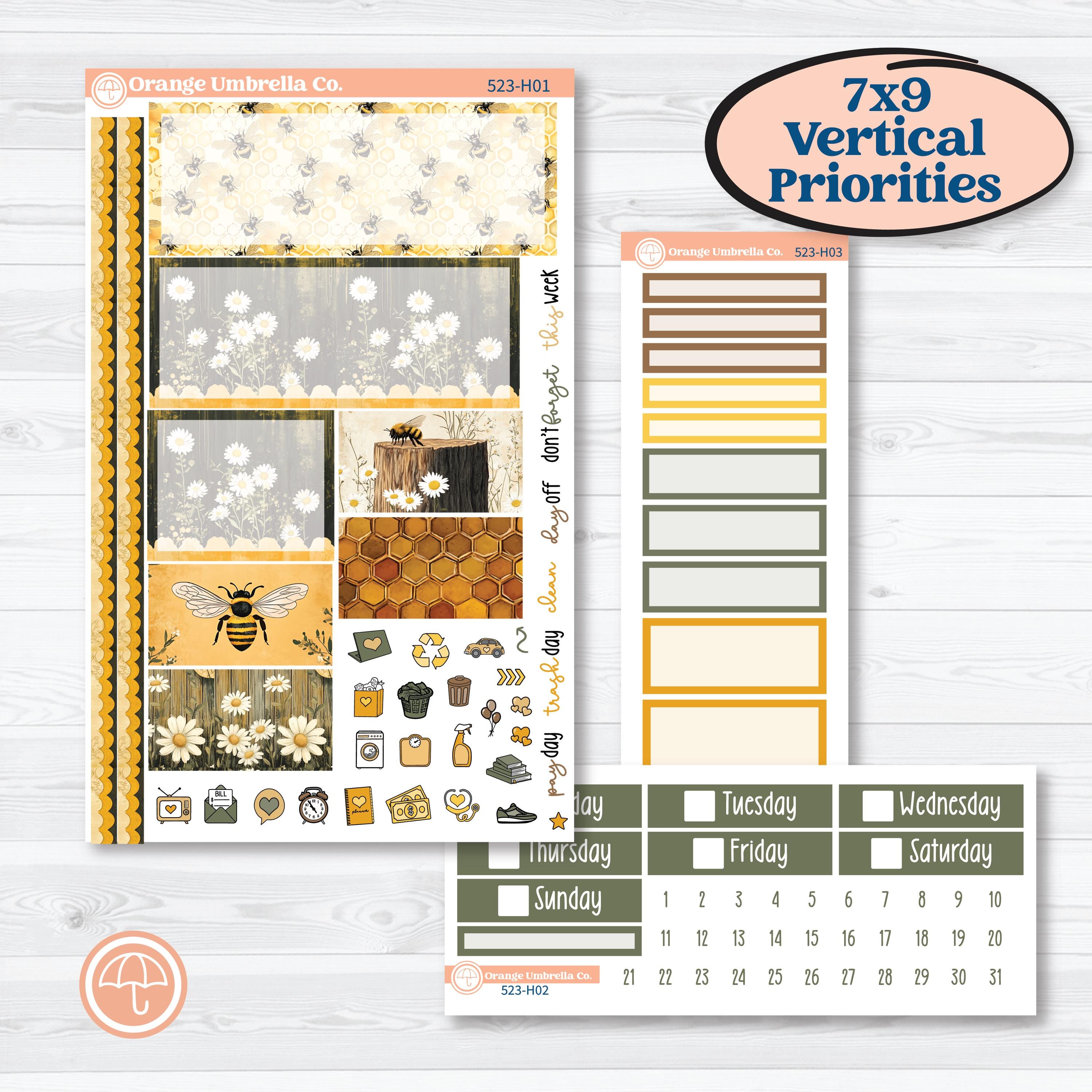 Honeybee Garden | Plum Vertical Priorities 7x9 Planner Kit Stickers | Bumble | KIT-523-H