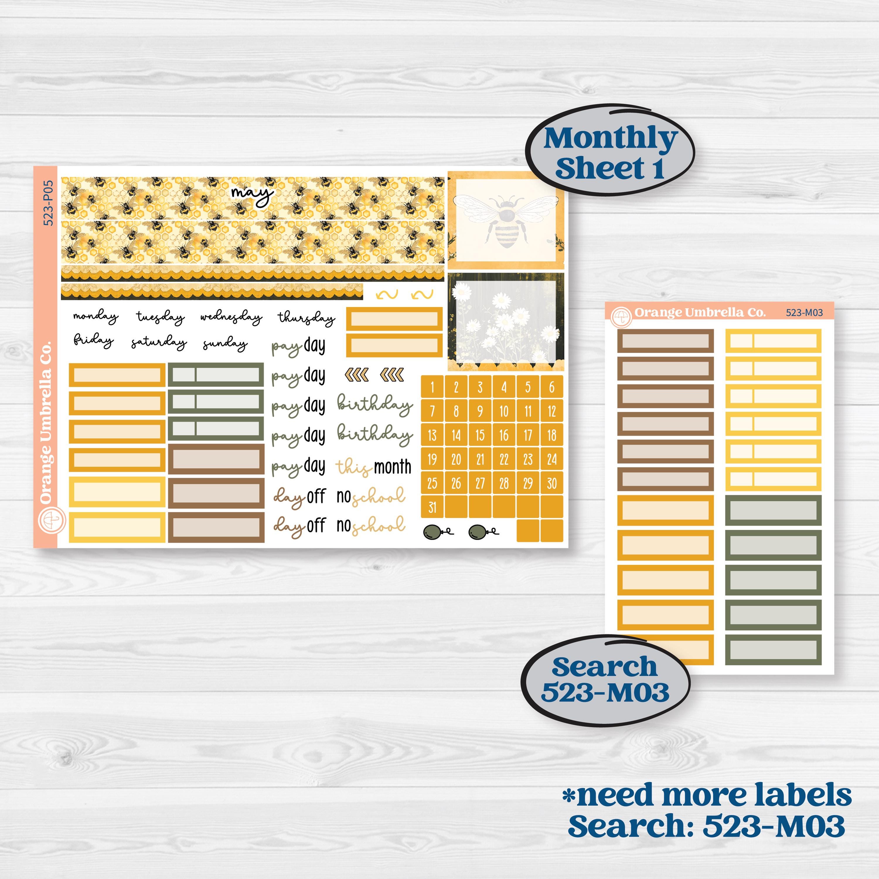Honeybee Garden | A5 Plum Monthly & Dashboard Planner Kit Stickers | Bumble | KIT-523-P