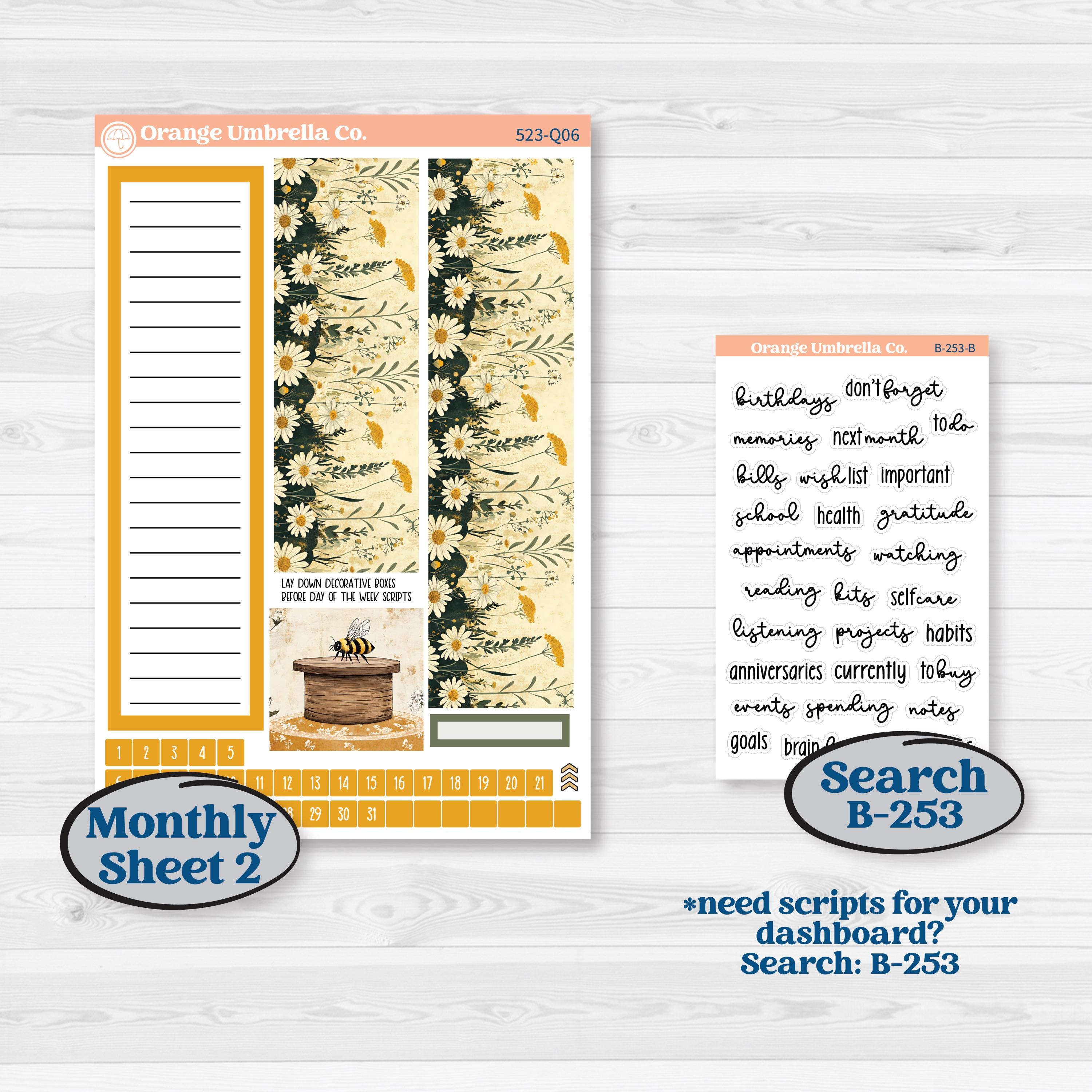 Honeybee Garden | 7x9 Plum Monthly & Dashboard Planner Kit Stickers | Bumble | KIT-523-Q