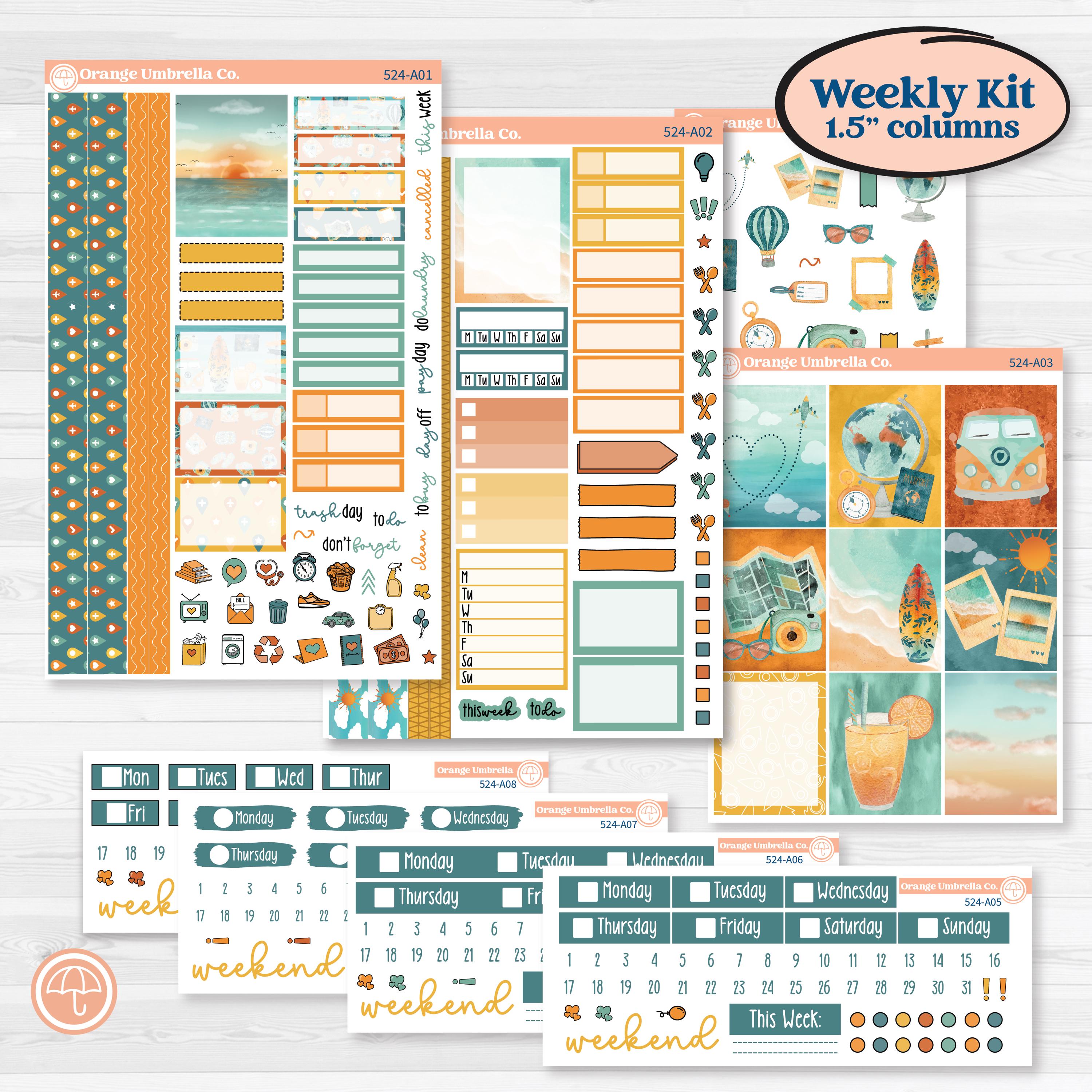 Summer Road Trip | Weekly Sticker Kit for Vertical Planners like Erin Condren | Road Less Traveled | KIT-524-A