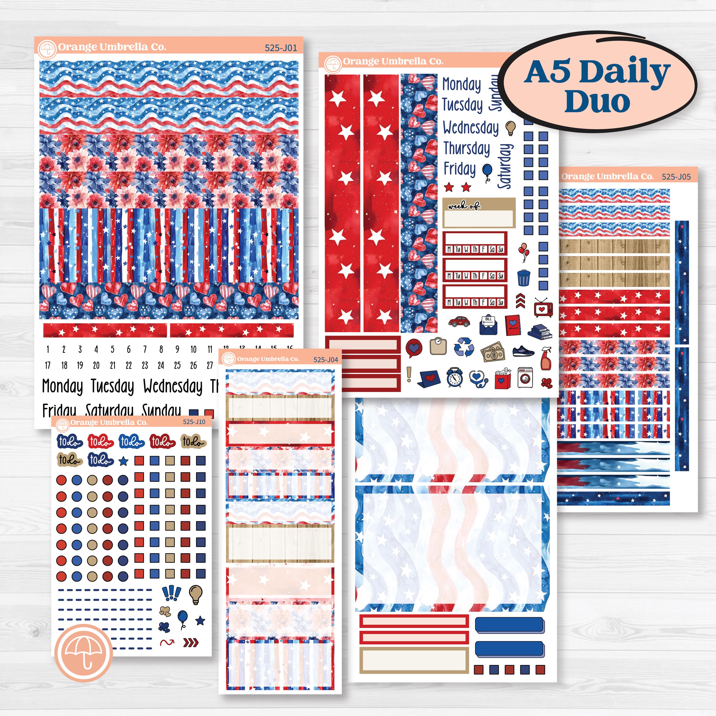 Memorial Day Kit | A5 Daily Duo Planner Kit Stickers | Arlington | KIT-525-J