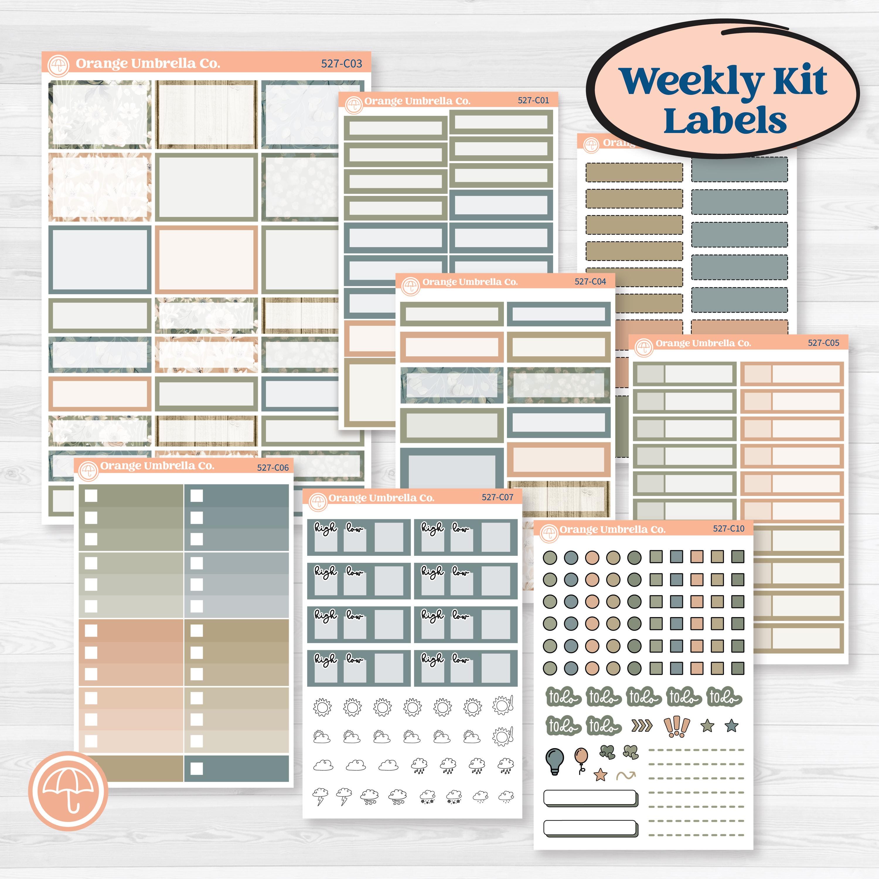 Neutral Botanical | Weekly Add-On Labels Planner Kit Stickers | Sage | KIT-527-C