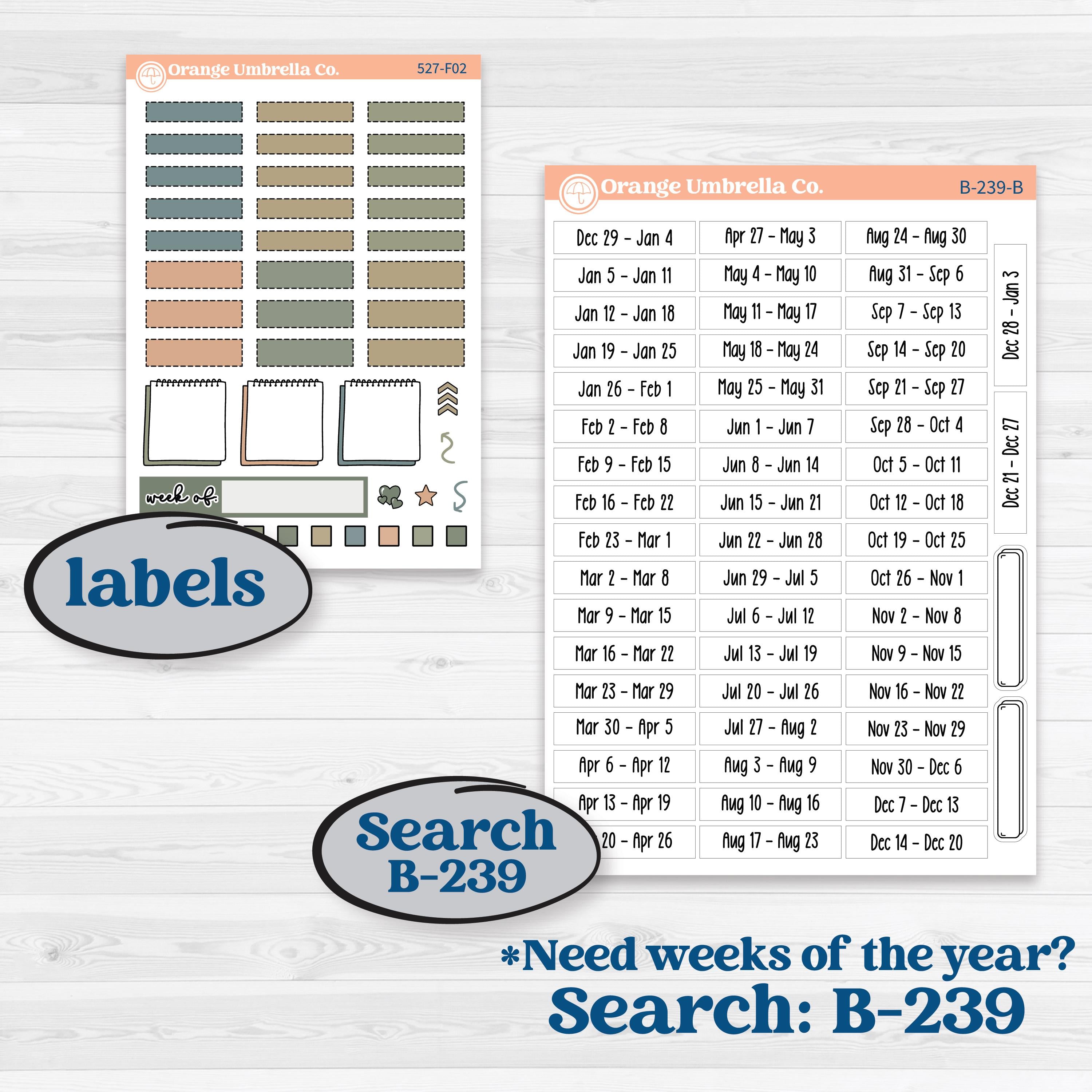 Neutral Botanical | Hobonichi Weeks Weekly Planner Kit Stickers | Sage | KIT-527-F