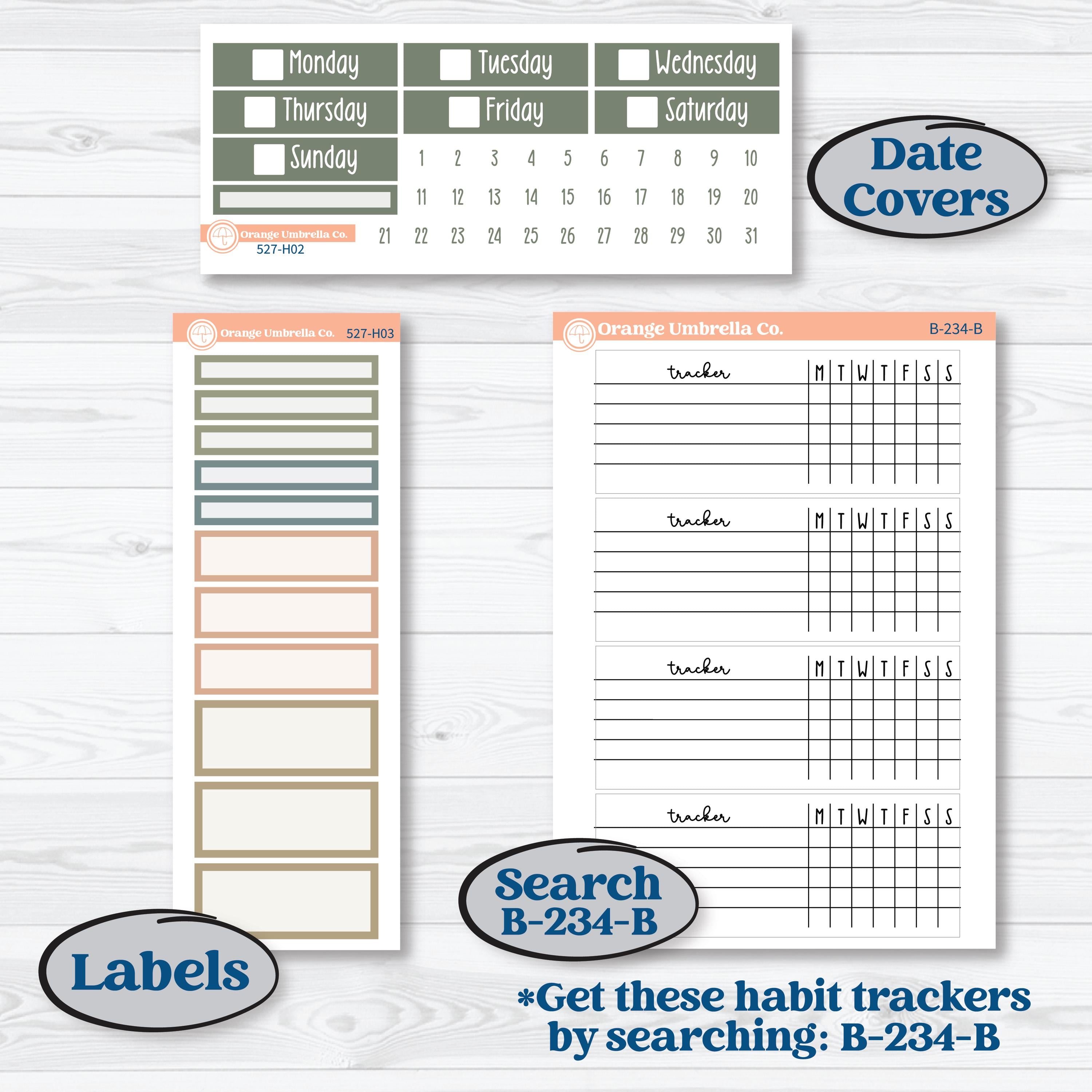 Neutral Botanical | Plum Vertical Priorities 7x9 Planner Kit Stickers | Sage | KIT-527-H