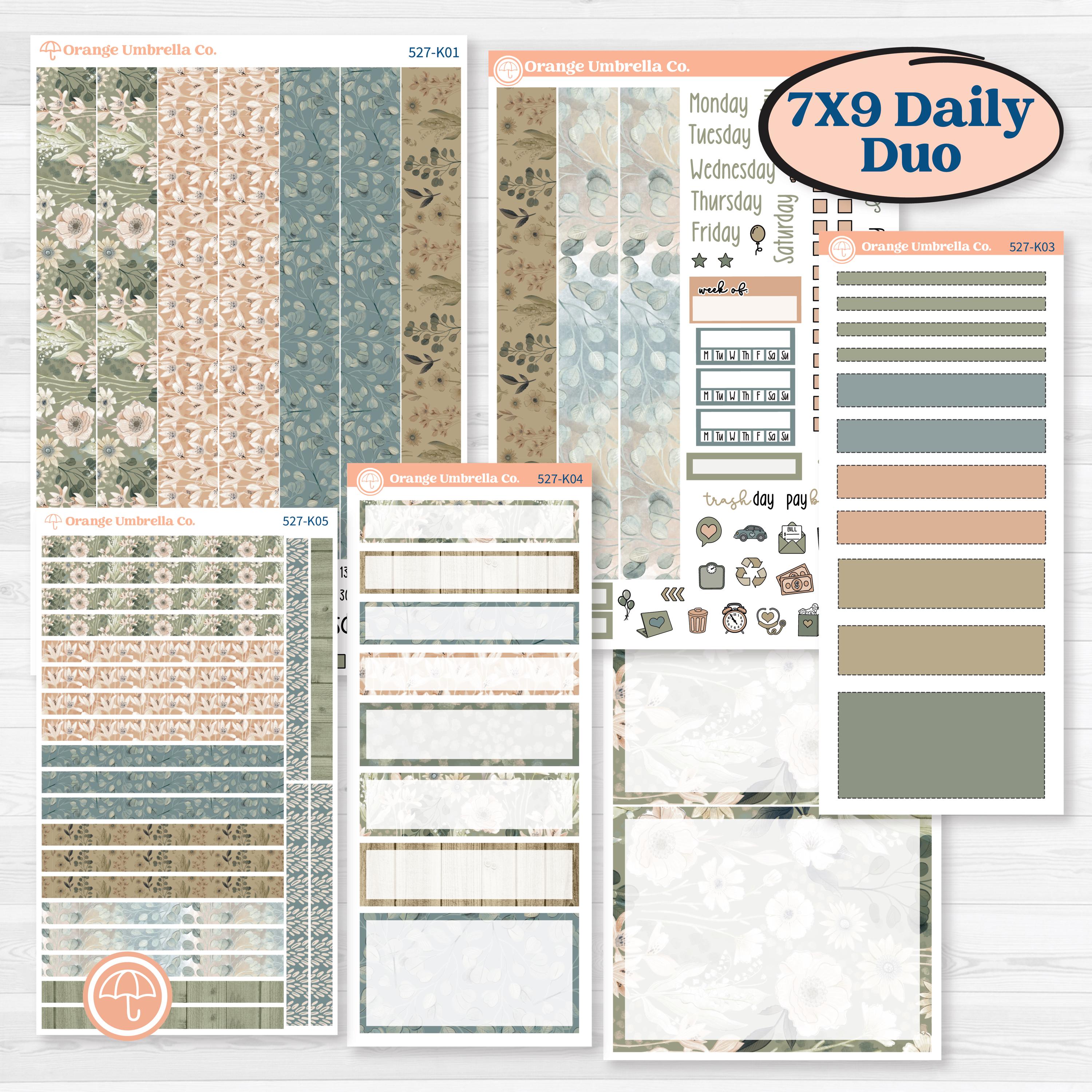 Neutral Botanical | 7x9 Erin Condren Daily Duo Planner Kit Stickers | Sage | KIT-527-K