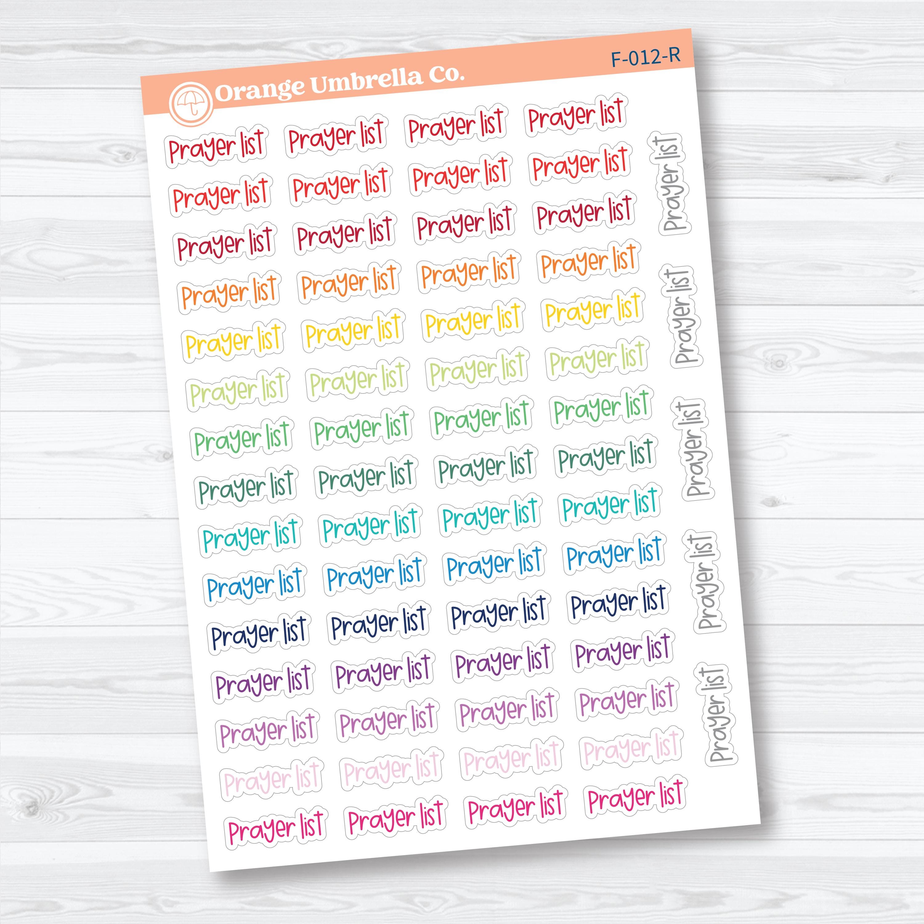 Prayer List Script | Faith Based Planner Stickers | F-012