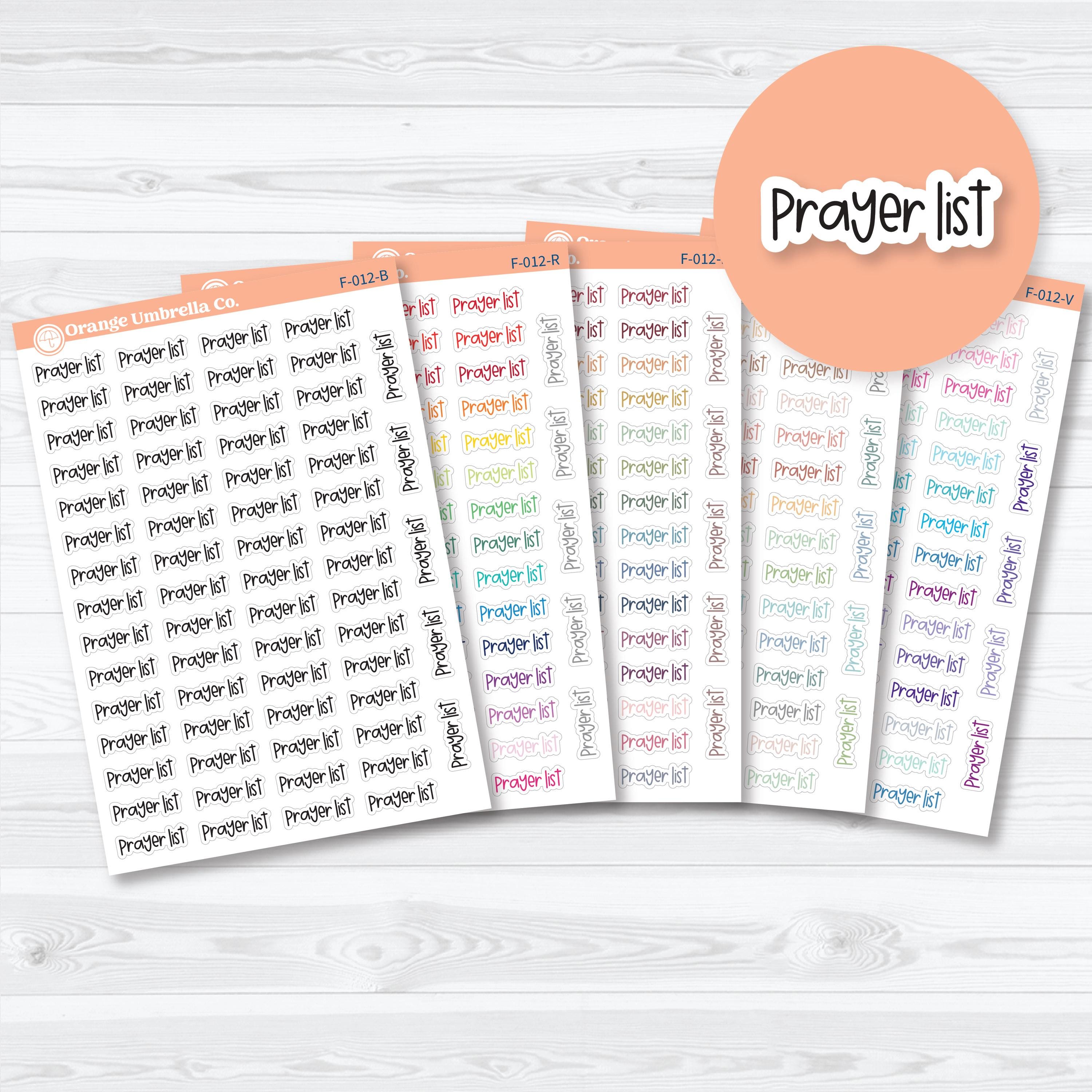 Prayer list script planner stickers in Font 21 for faith planning and prayer journaling
