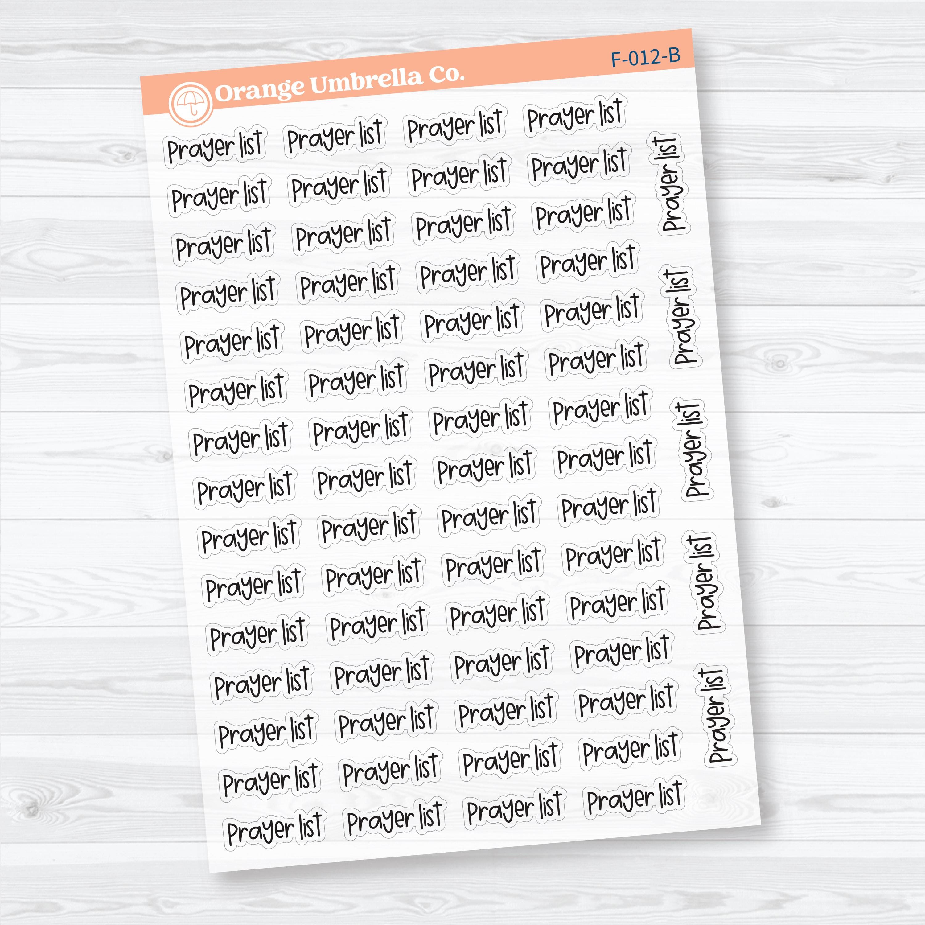Prayer List Script | Clear Matte Faith Based Planner Stickers | F-012-CM