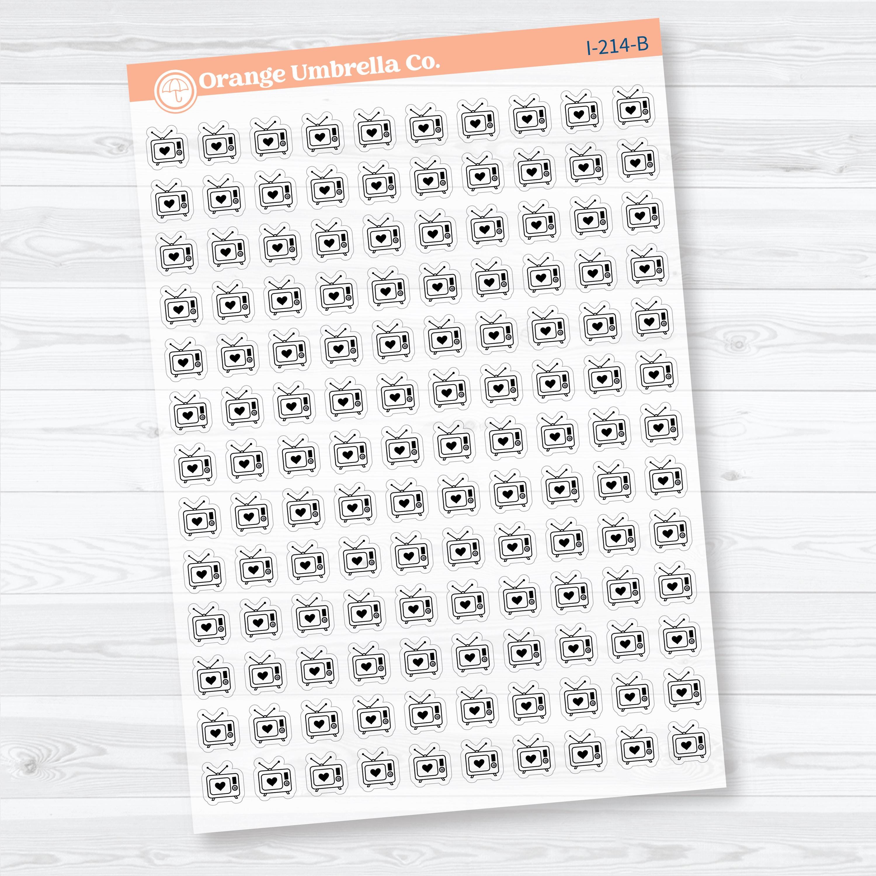 Micro Hand Doodled Television Icons | Clear Matte Planner Stickers | I-214-CM