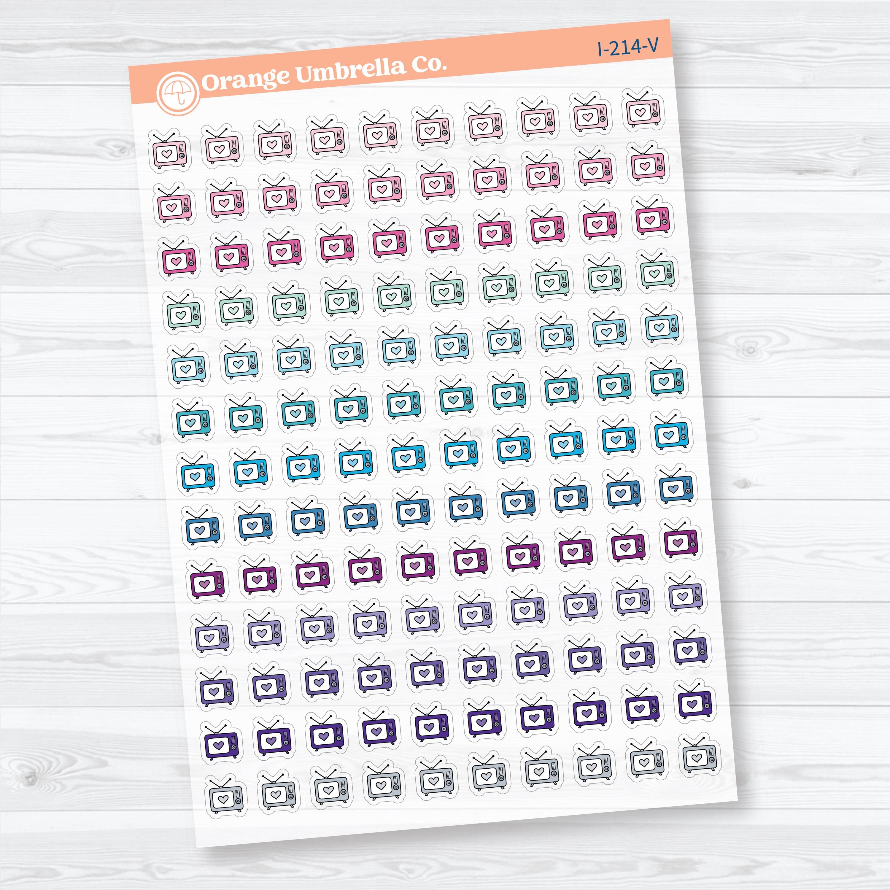 Micro Hand Doodled Television Icons | Clear Matte Planner Stickers | I-214-CM