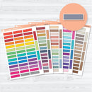 Quarter box stitched planner labels designed for planners and bullet journals. Functional label stickers perfect for reminders, notes, and organized planning.
